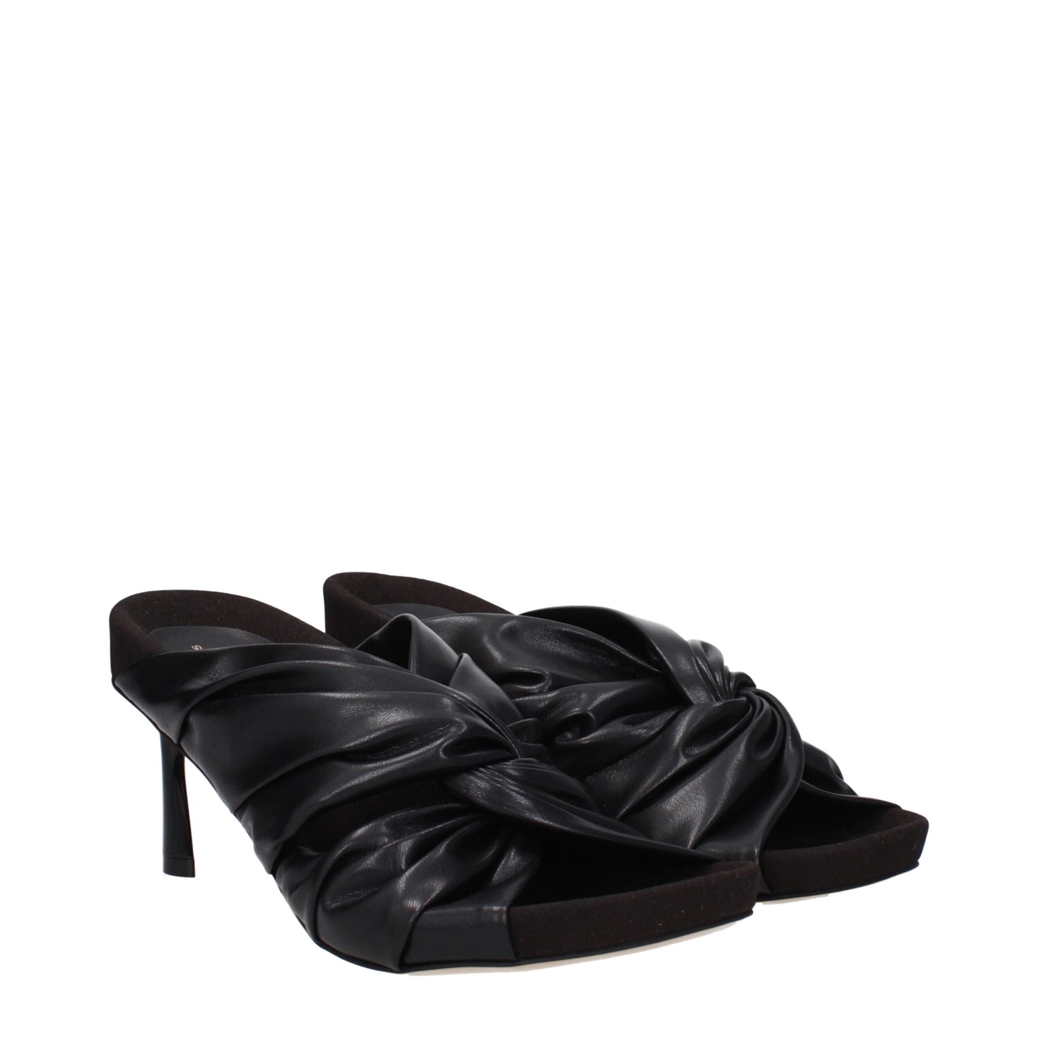 Black Leather Stiletto Heels Sandals