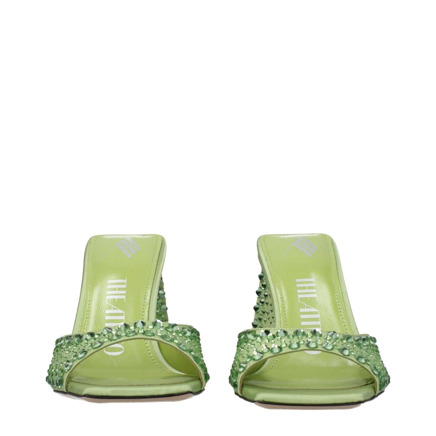 Green Satin Stiletto Heels Sandals