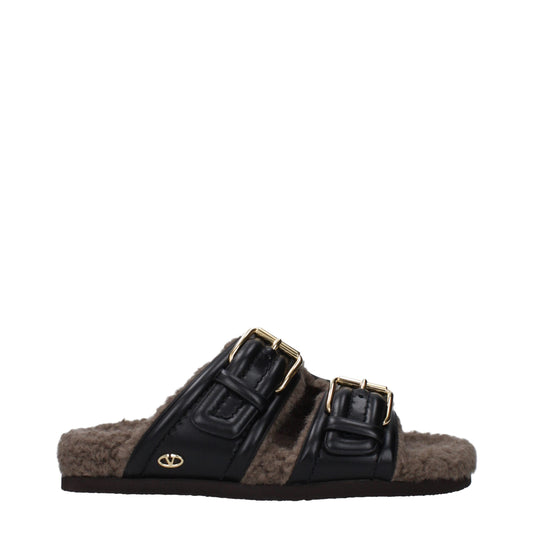 Black Leather Slippers Sandals