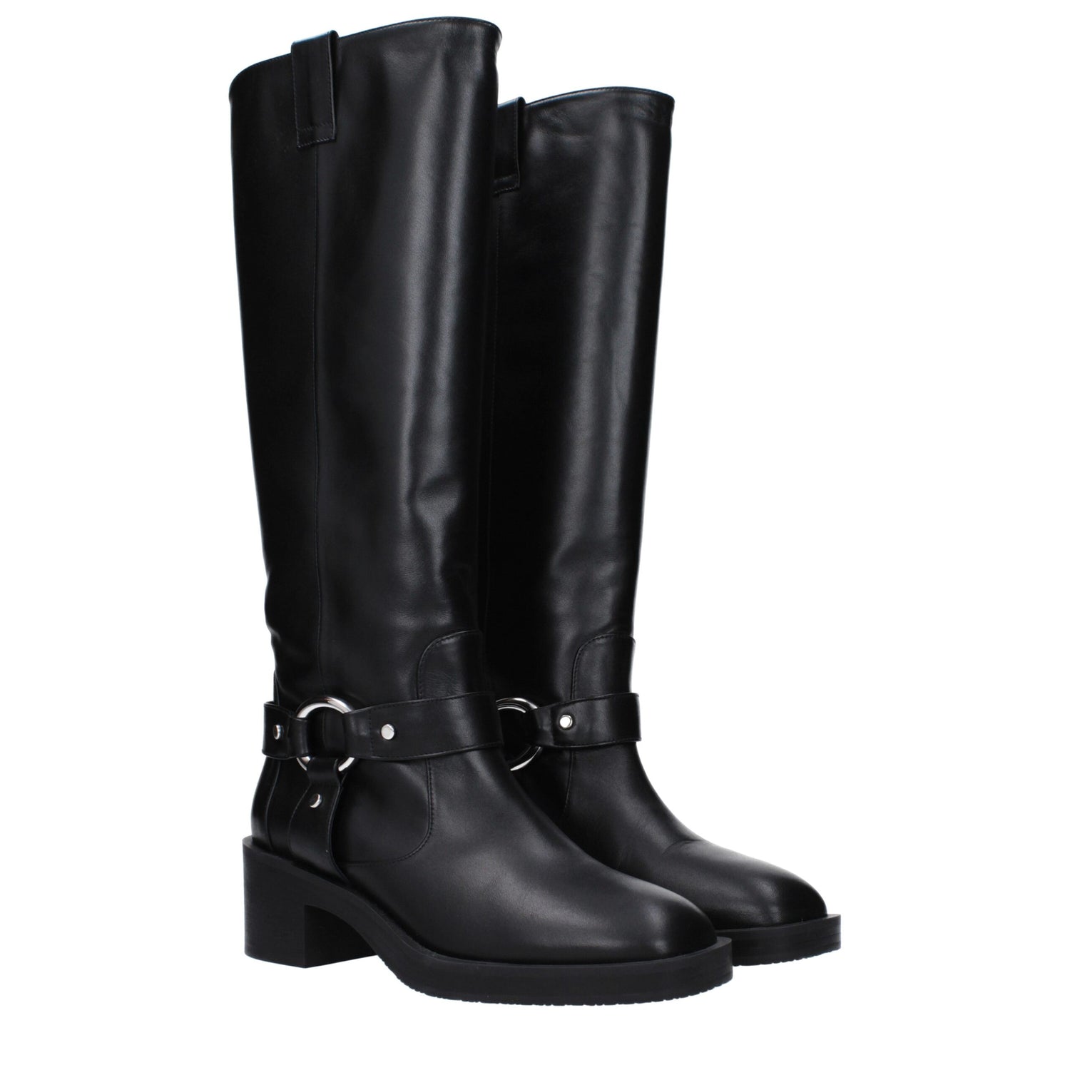 Black Leather High Heel Boots