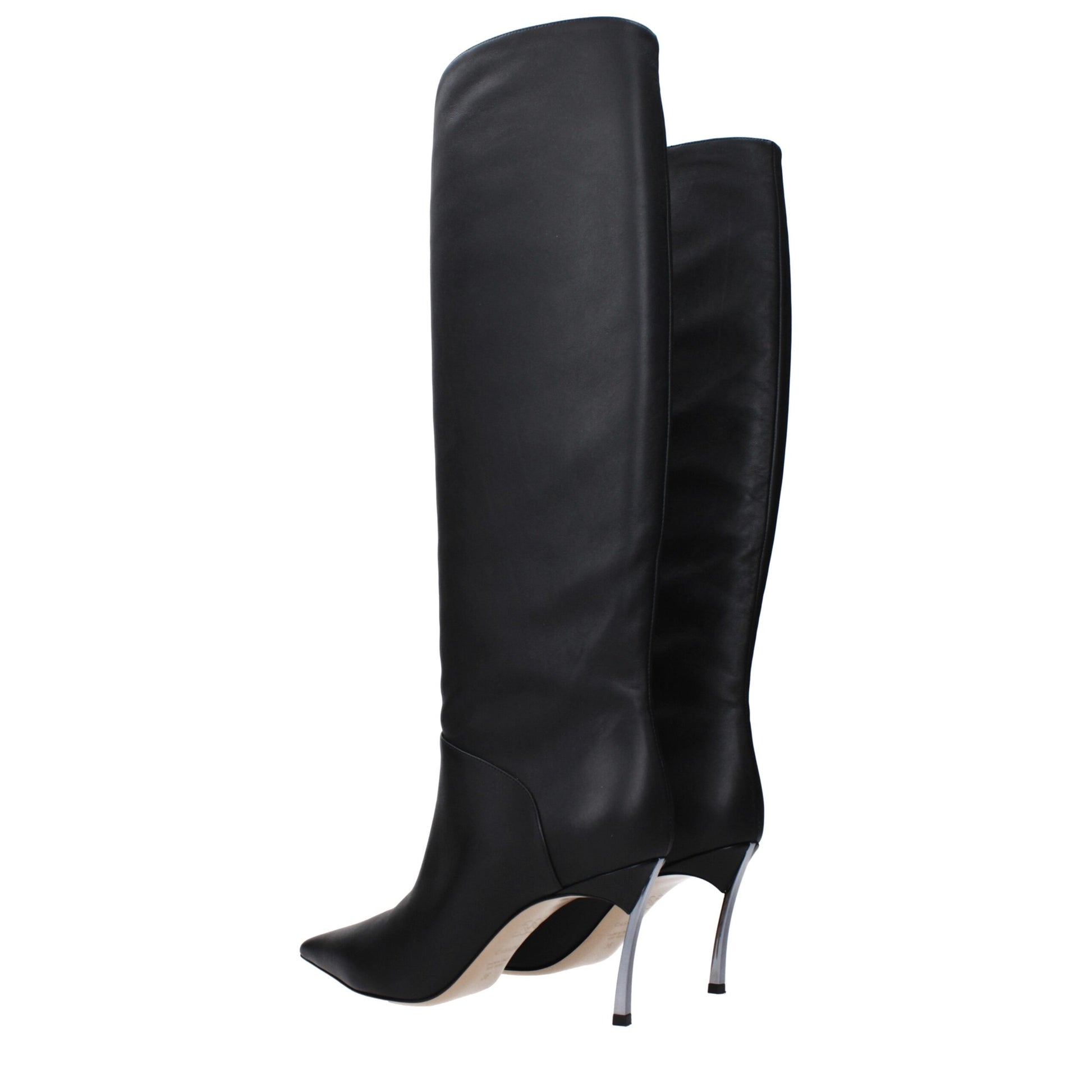 Black Leather High Heel Boots