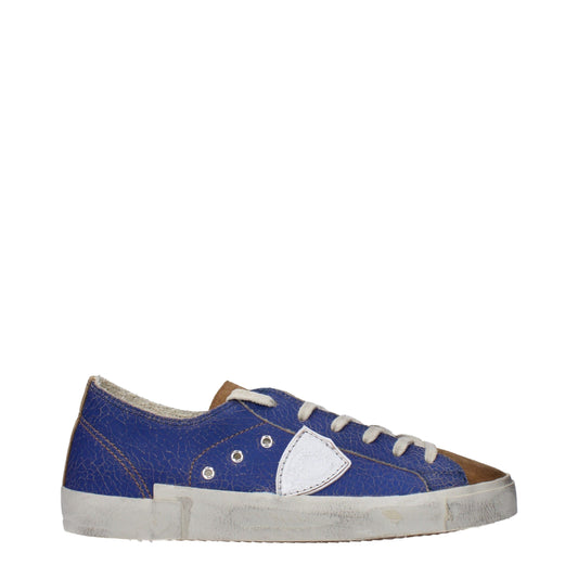 Blue Leather Low Top Sneakers