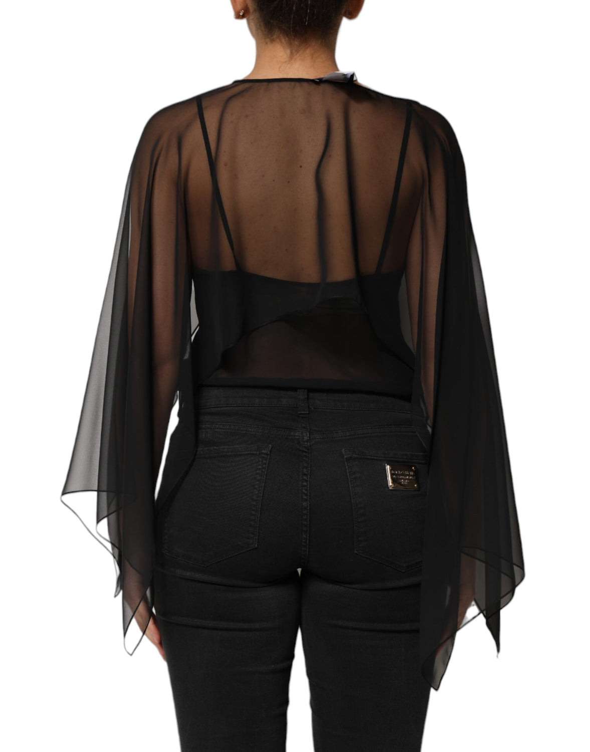 Black See Through Silk Chiffon Lace Blouse Top