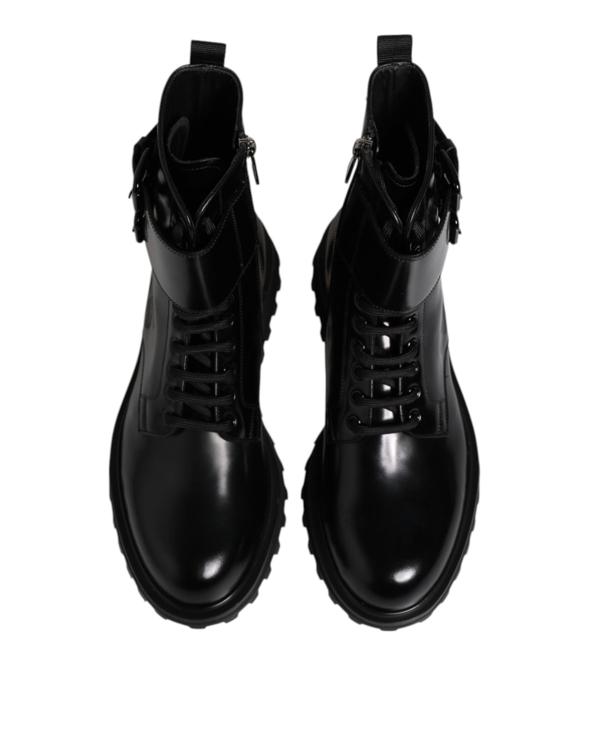 Black Leather Lace Up Mid Calf Boots Shoes