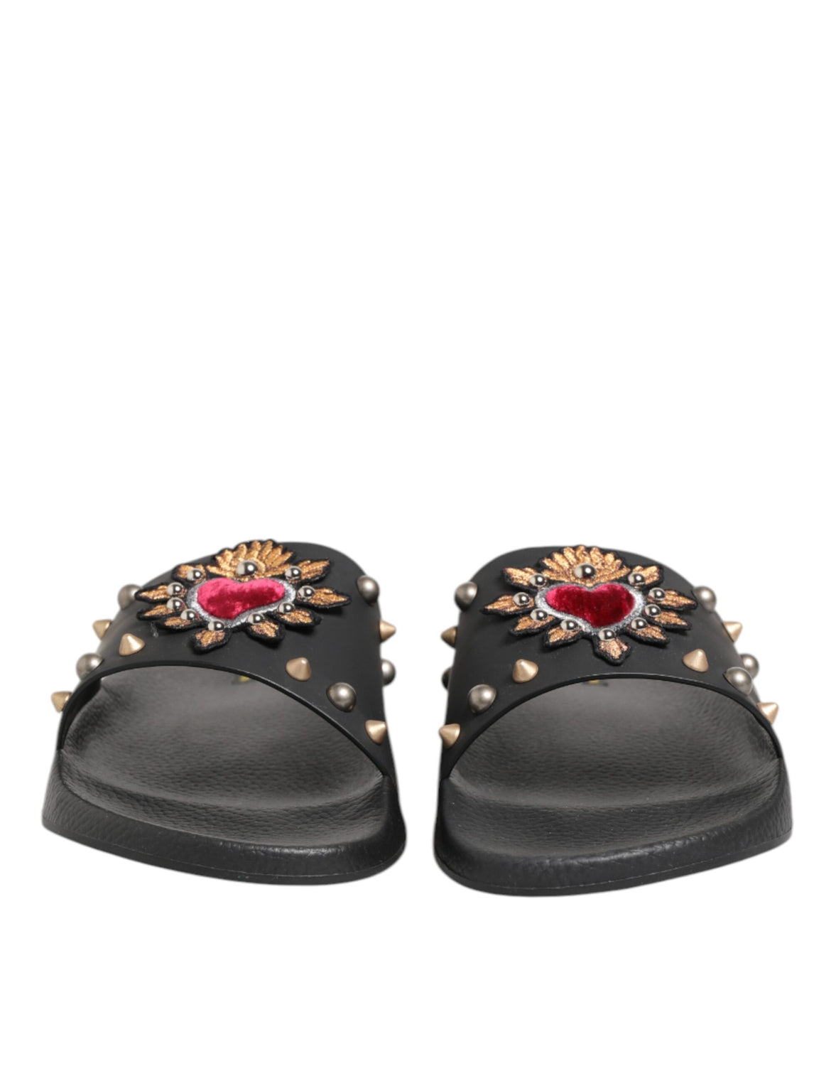 Black Rubber Sacred Heart Slides Men Beachwear Shoes