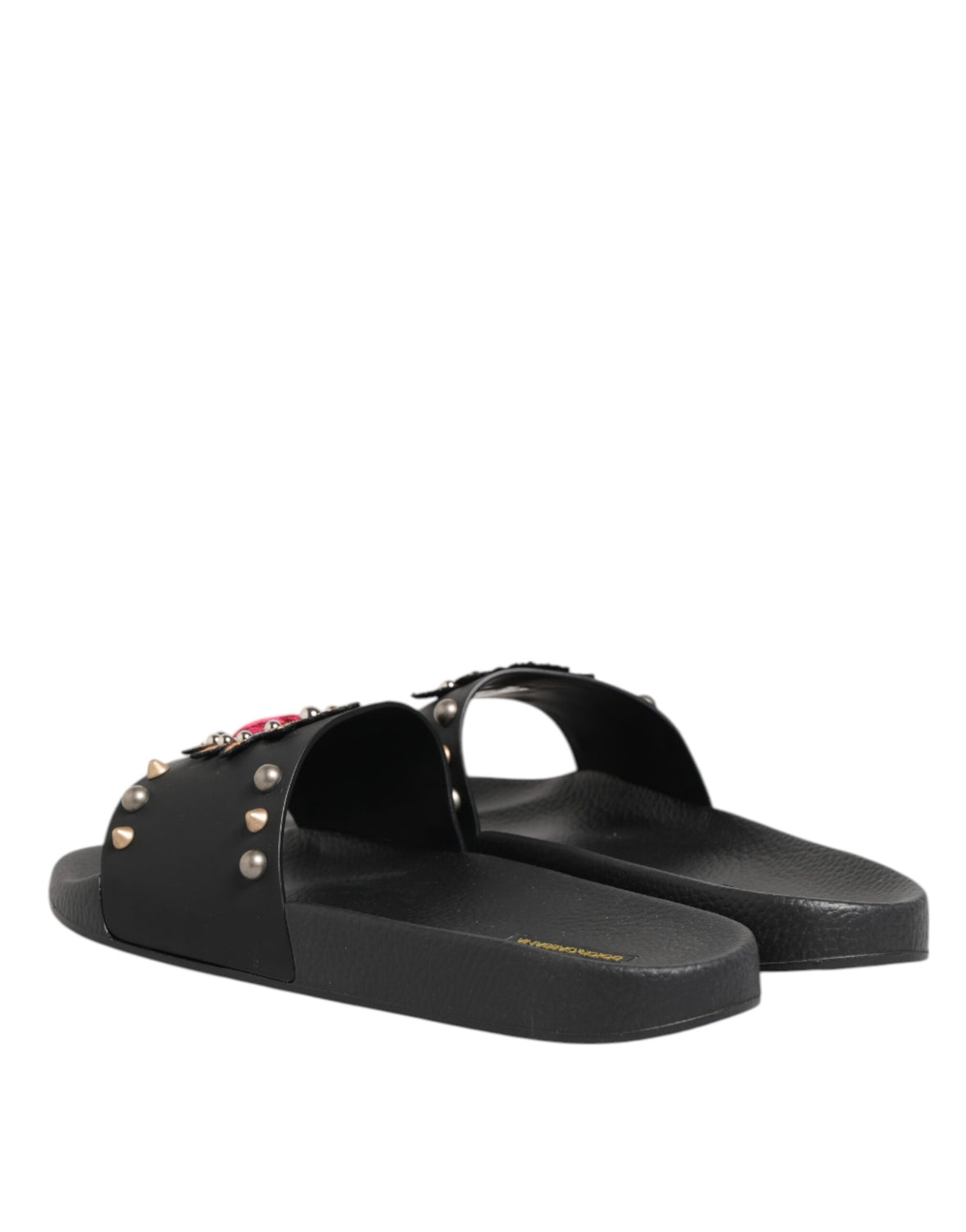 Black Rubber Sacred Heart Slides Men Beachwear Shoes