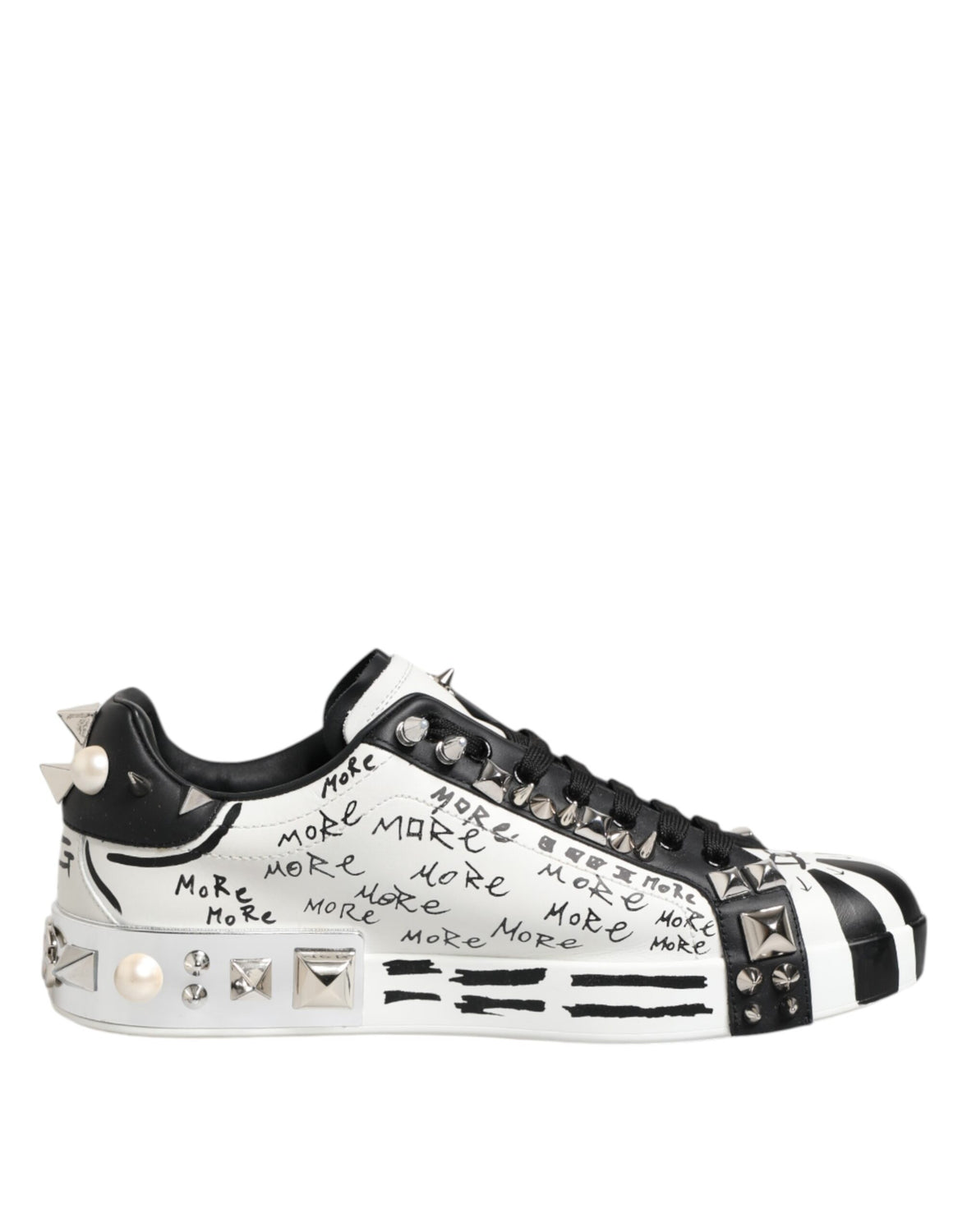 Black White Studded Low Top Sneakers Shoes