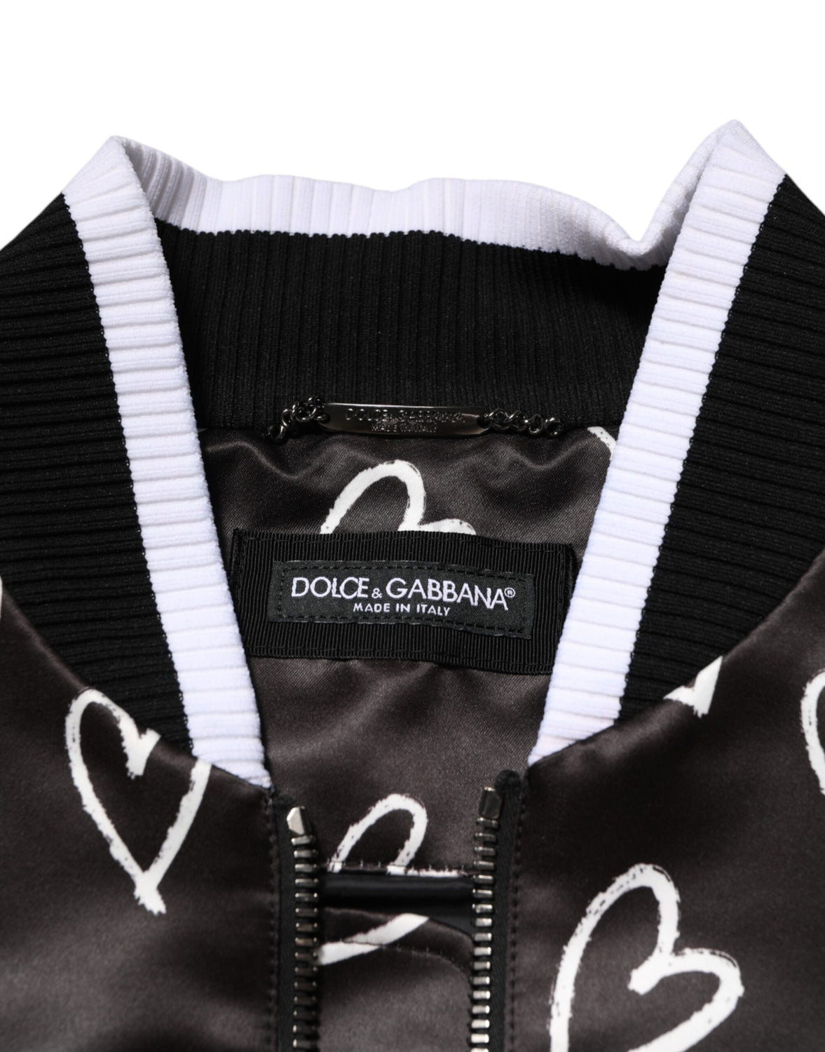 Black Polyester Heart Print Bomber Jacket