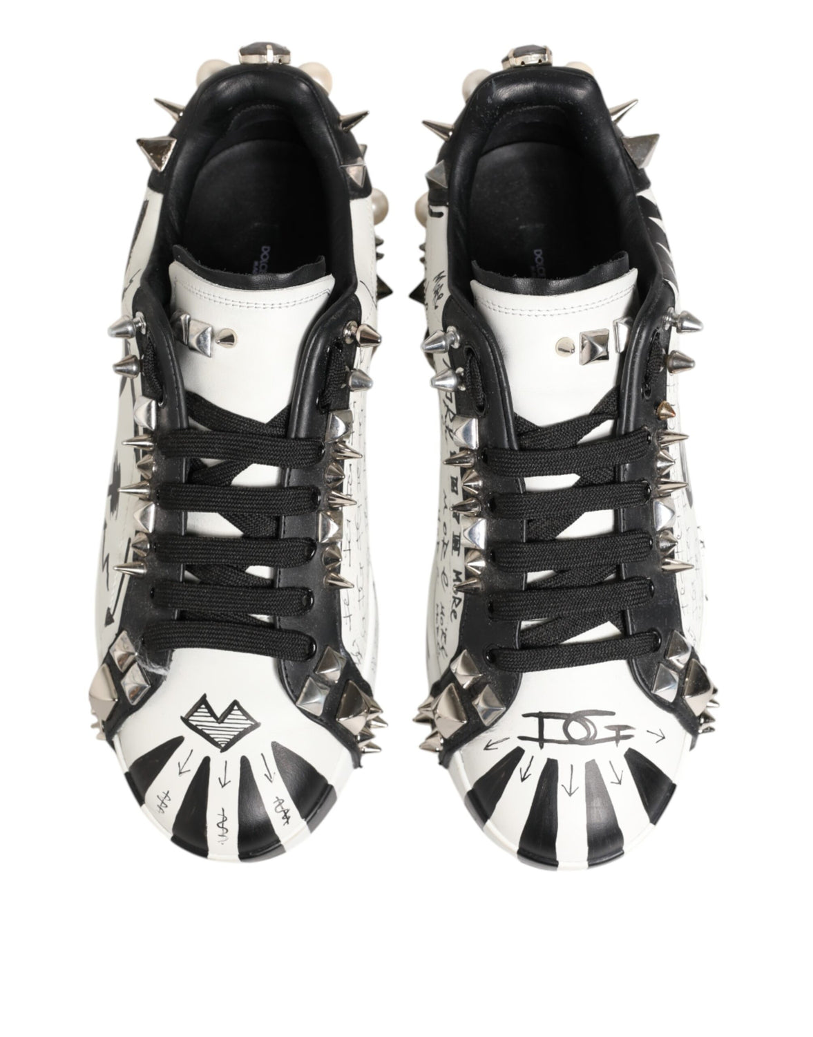 White Studded Printed Low Top Sneakers Shoes
