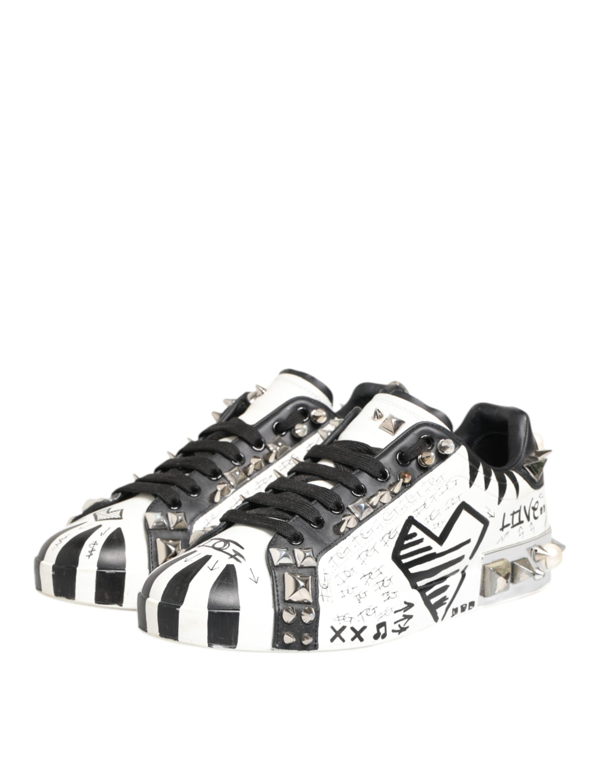 White Studded Printed Low Top Sneakers Shoes