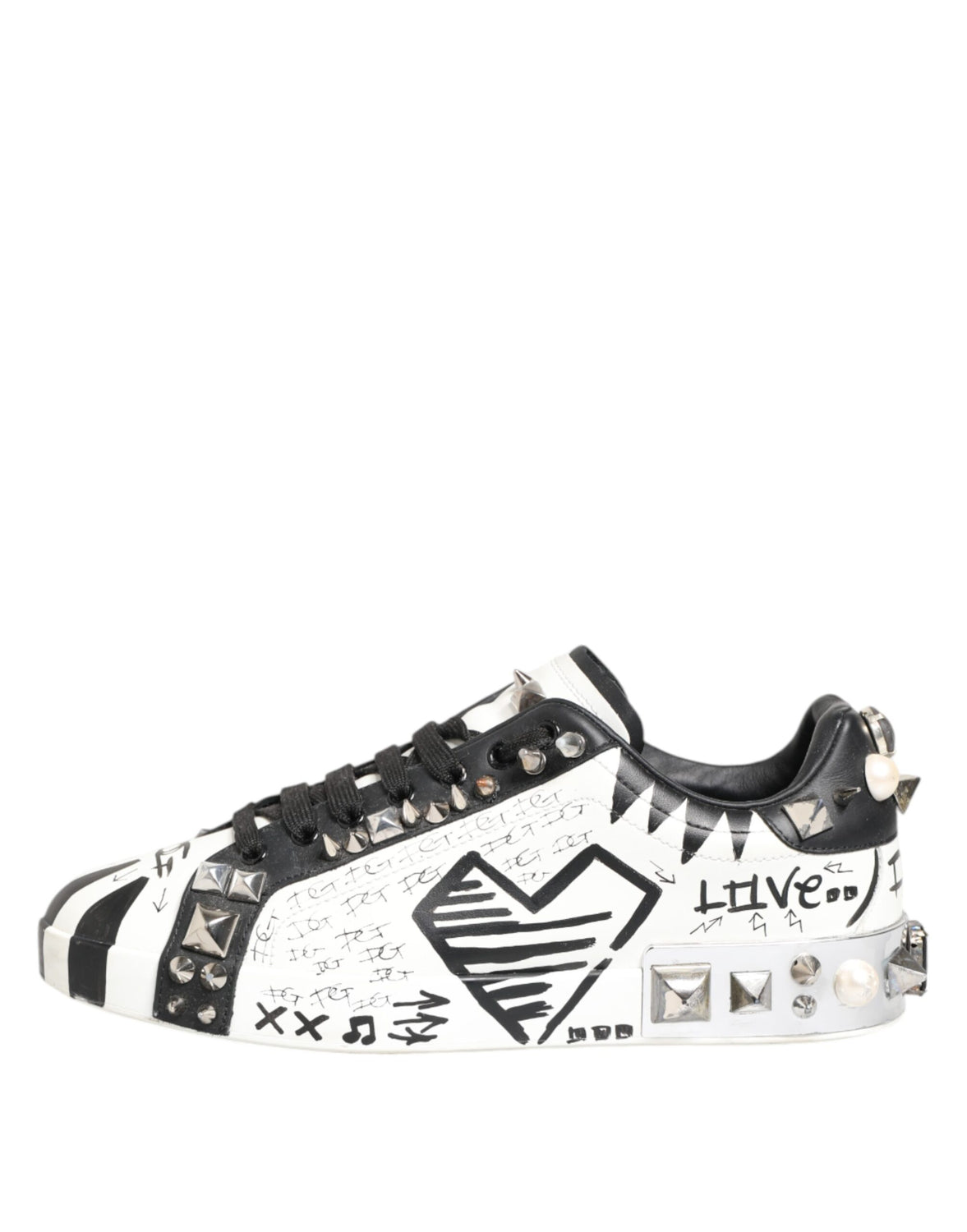 White Studded Printed Low Top Sneakers Shoes