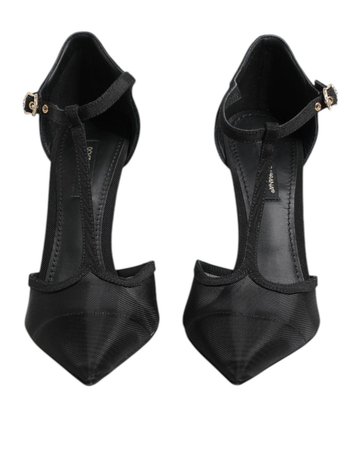 Black Mesh T-strap Stiletto High Heels Shoes