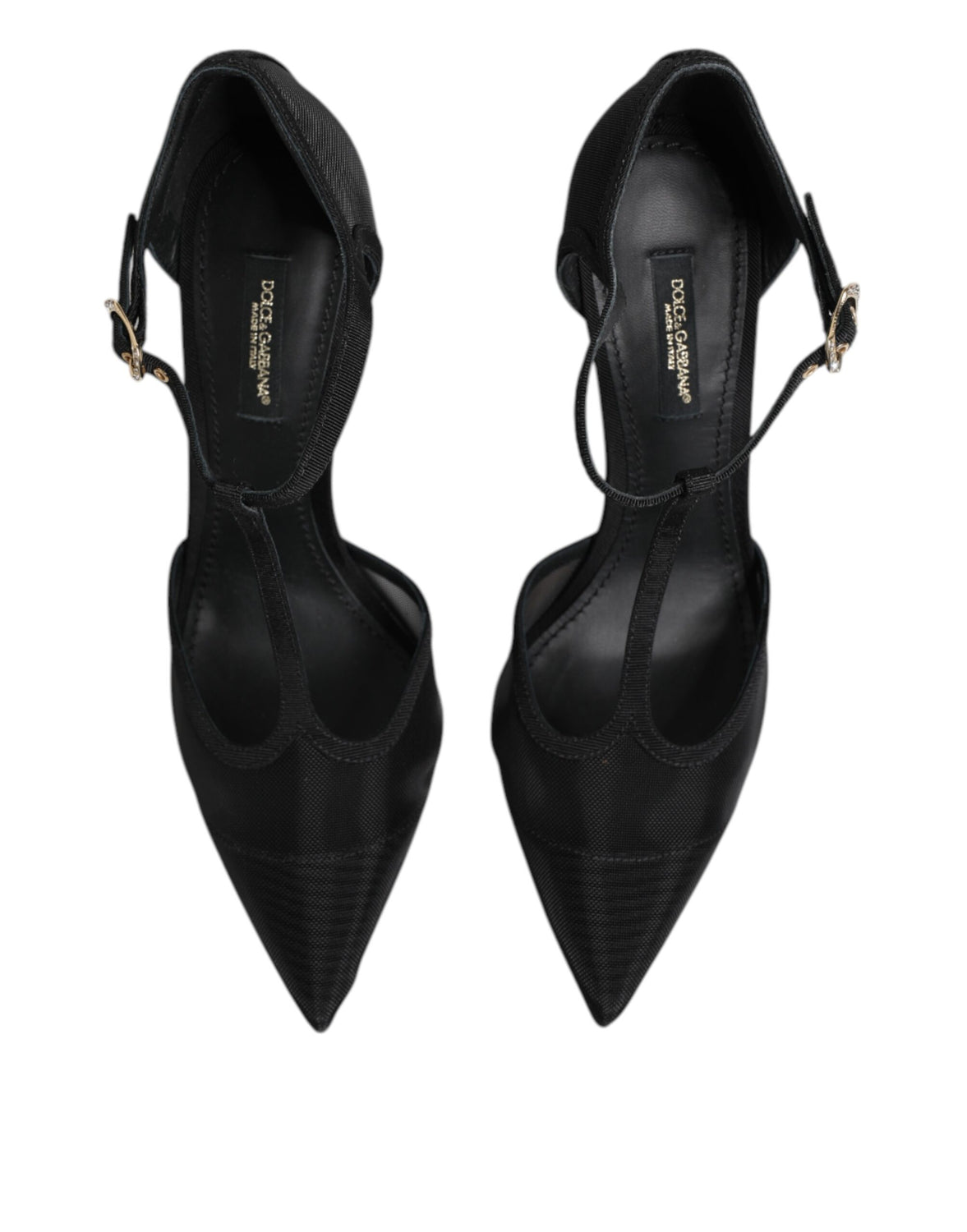 Black Mesh T-strap Stiletto High Heels Shoes