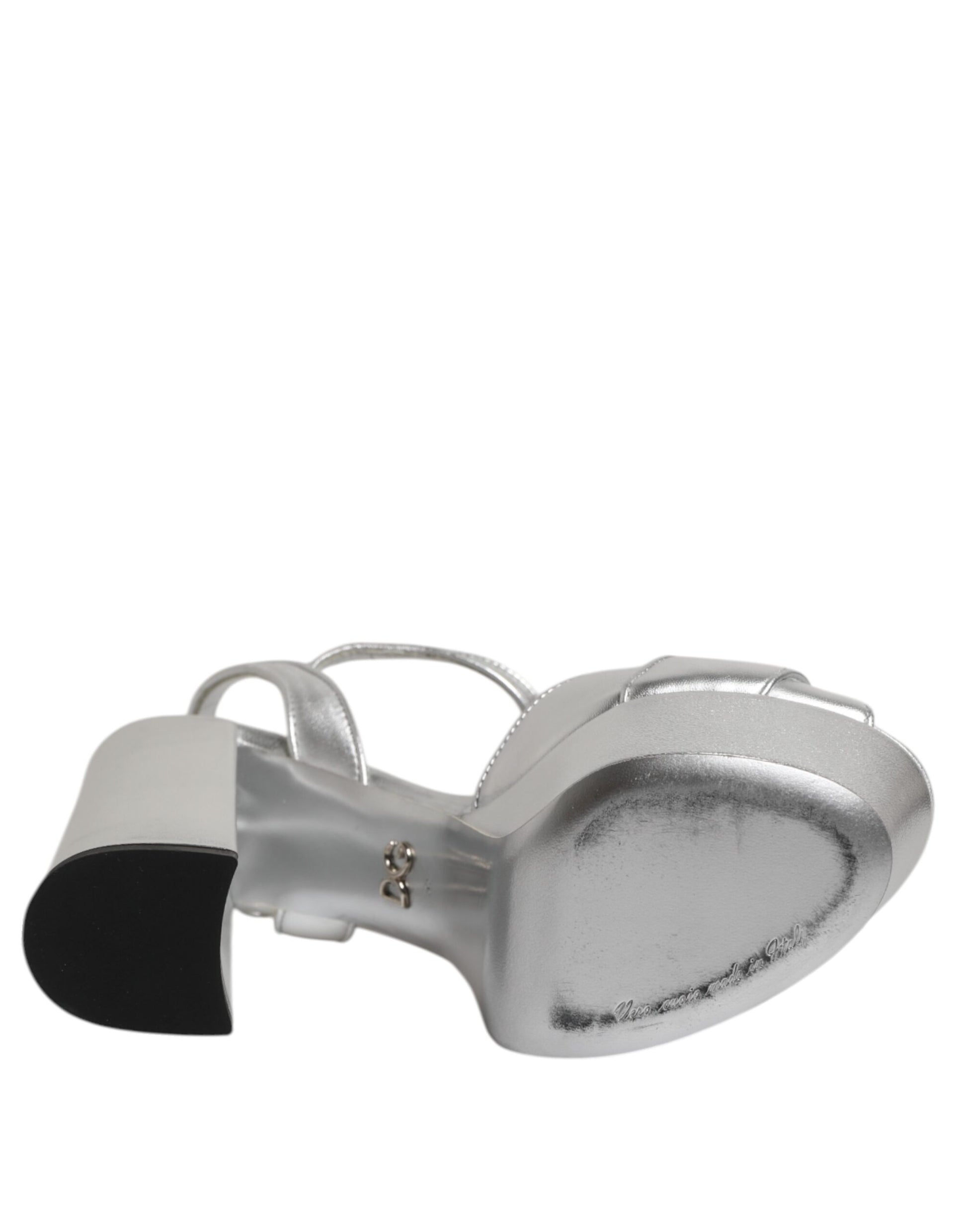 Silver Logo Ankle Strap Heels Sandals Shoes
