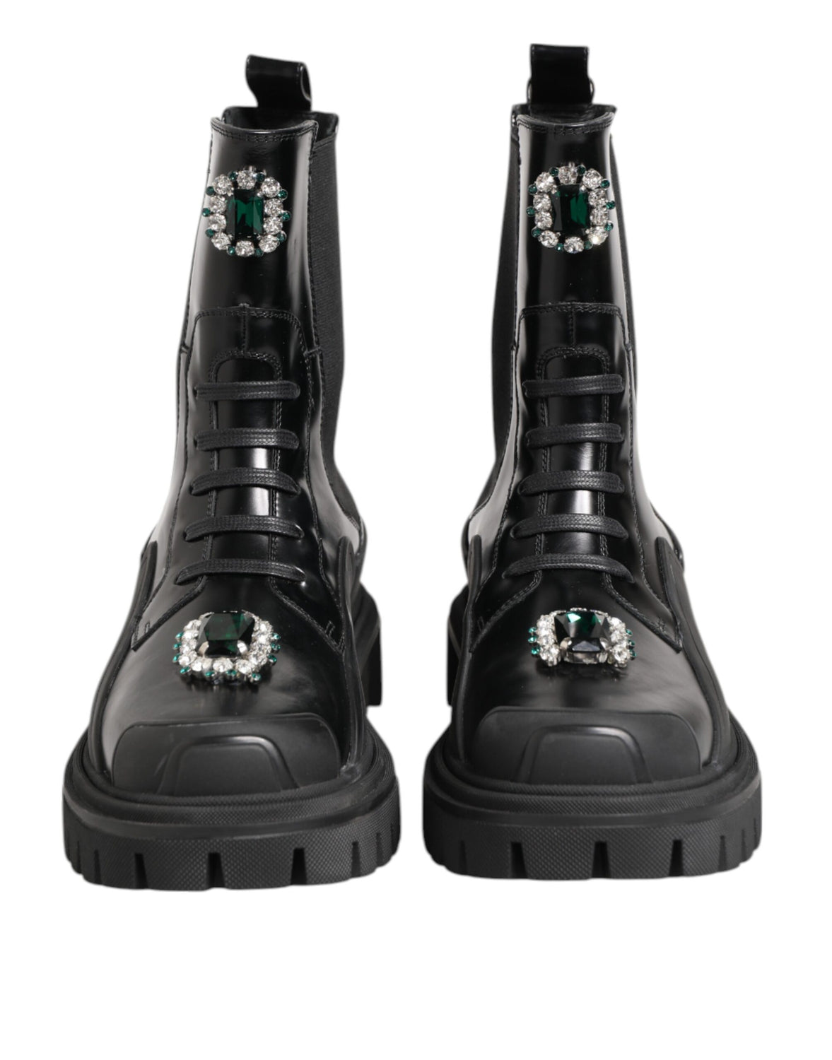 Black Crystal Embellished Combat Boots Shoes