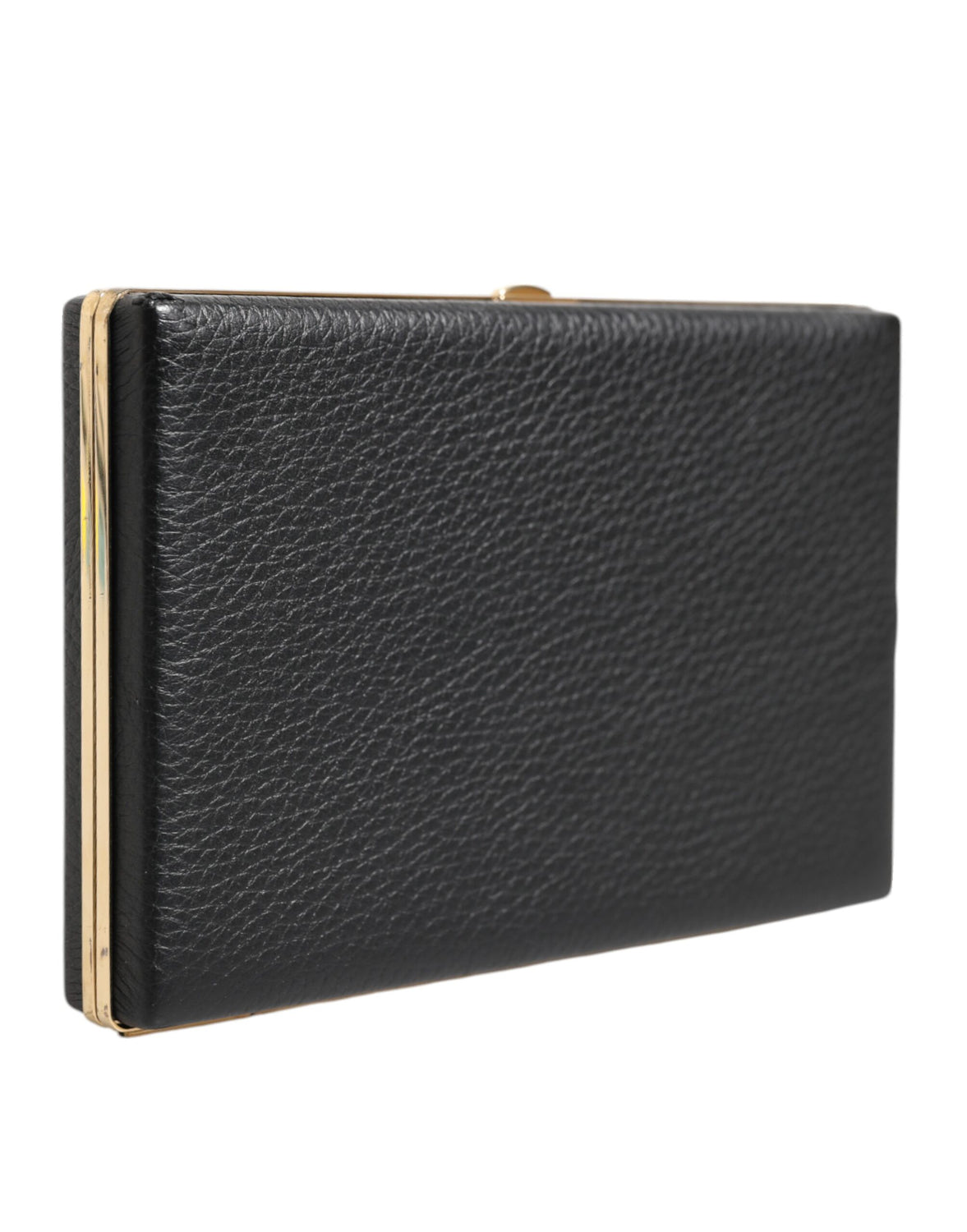 Black Leather Gold Frame Clutch Evening Party Purse Bag
