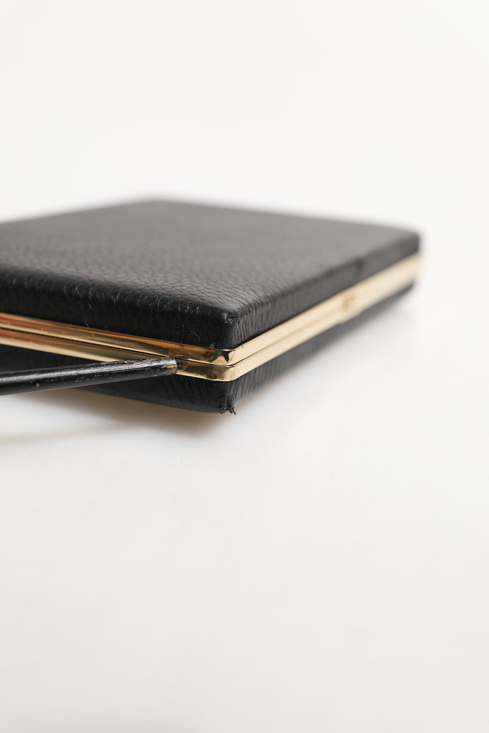 Black Leather Gold Frame Clutch Evening Party Purse Bag