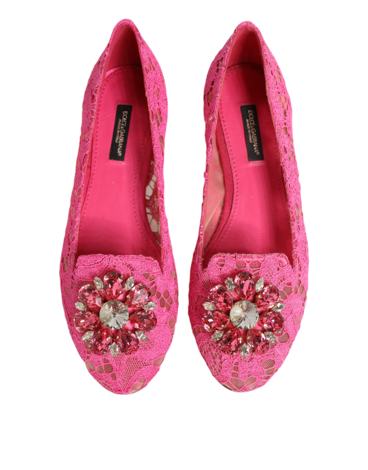 Pink Taormina Lace Crystals Flats Shoes