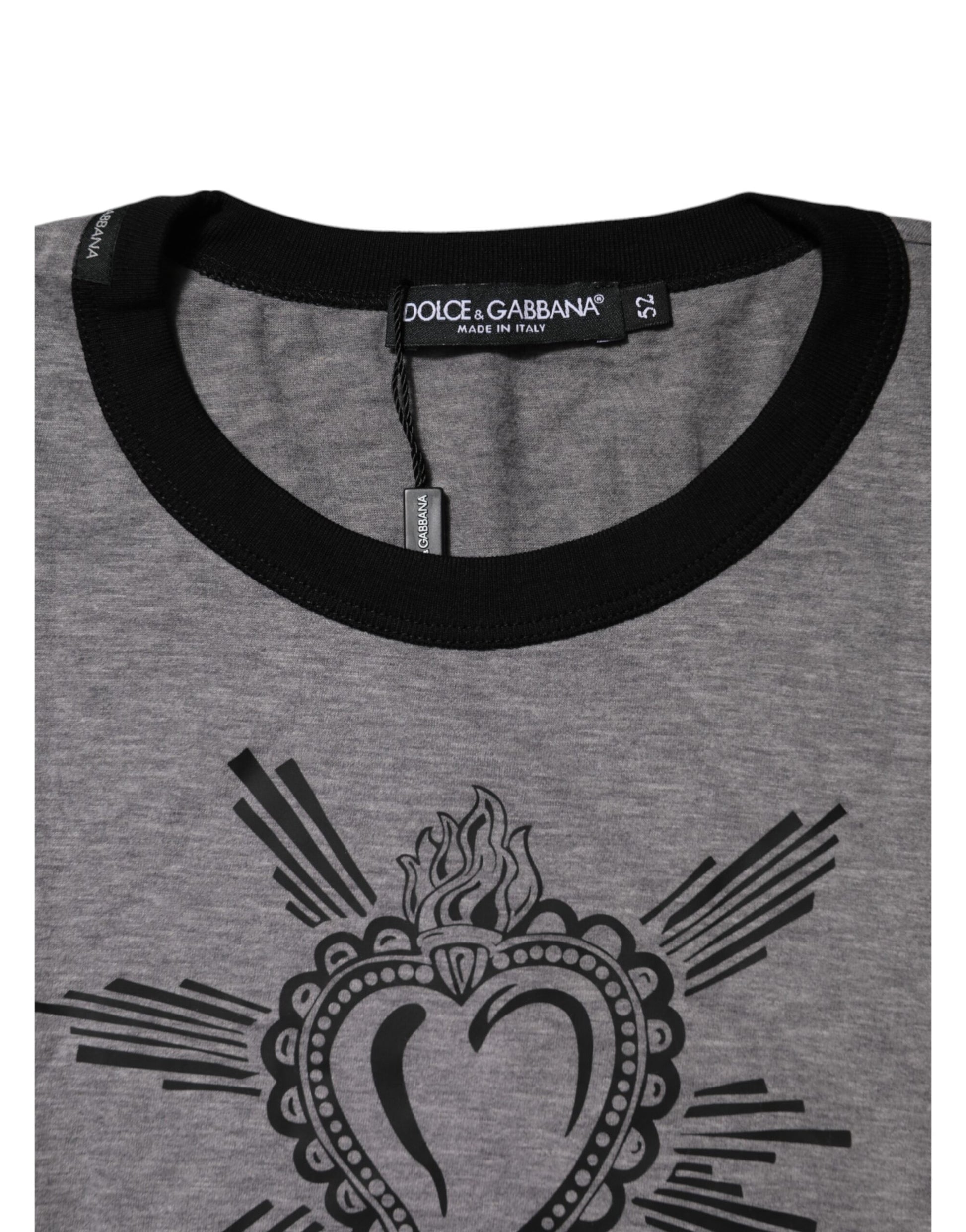 Gray Sacred Heart Cotton Crew Neck T-shirt