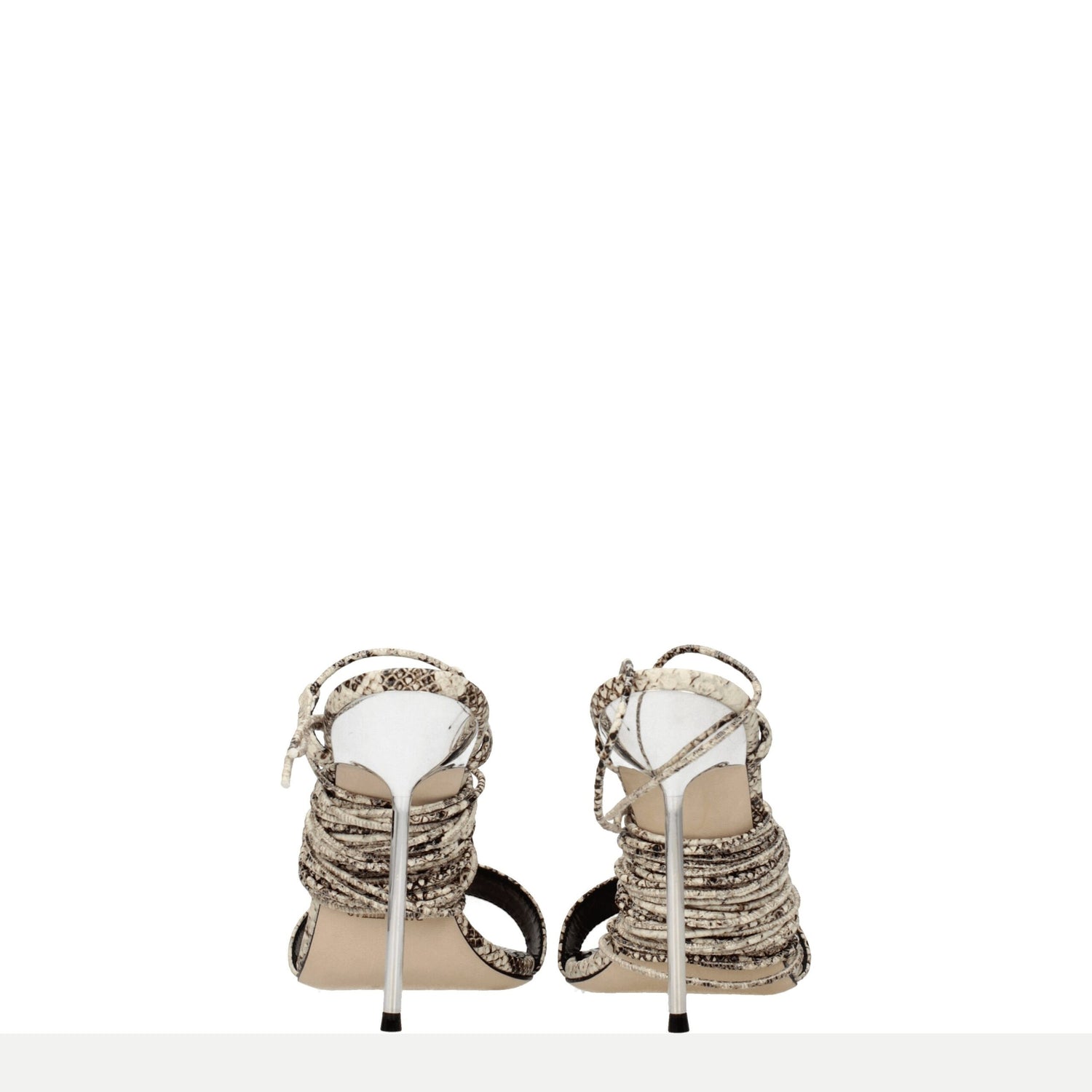 Beige Leather Stiletto Heels Sandals