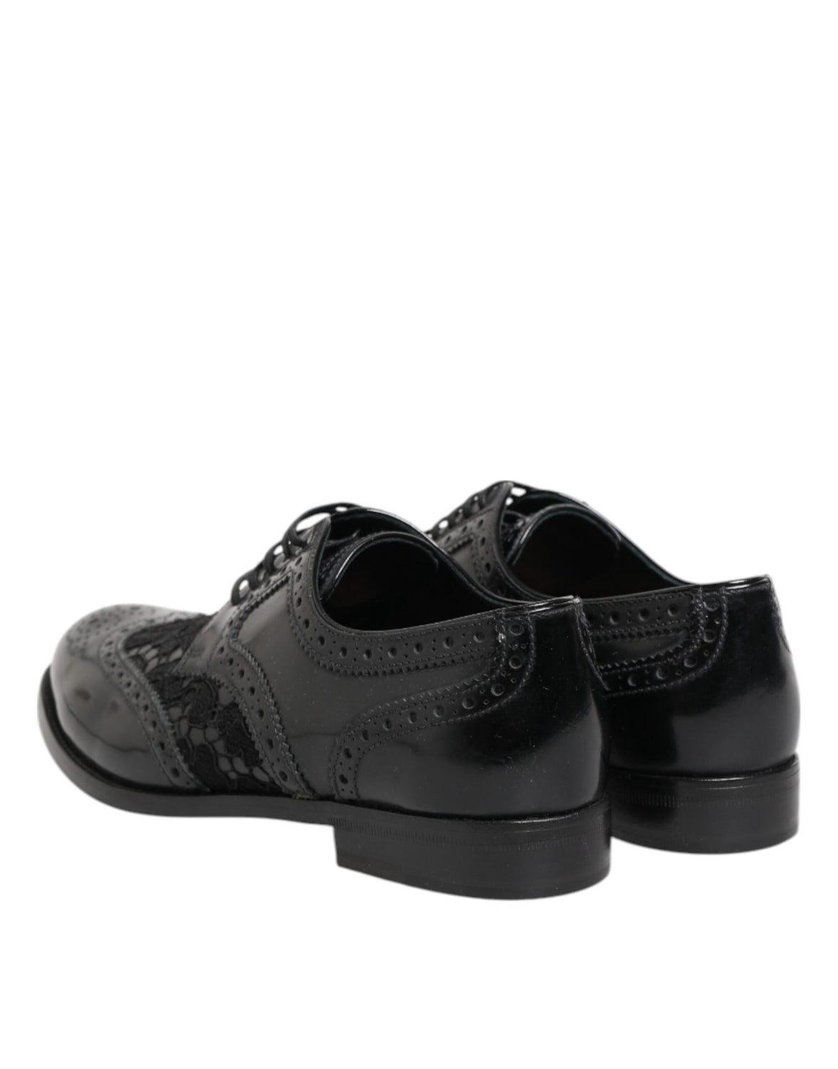 Black Leather Floral Lace Dress Formal Shoes