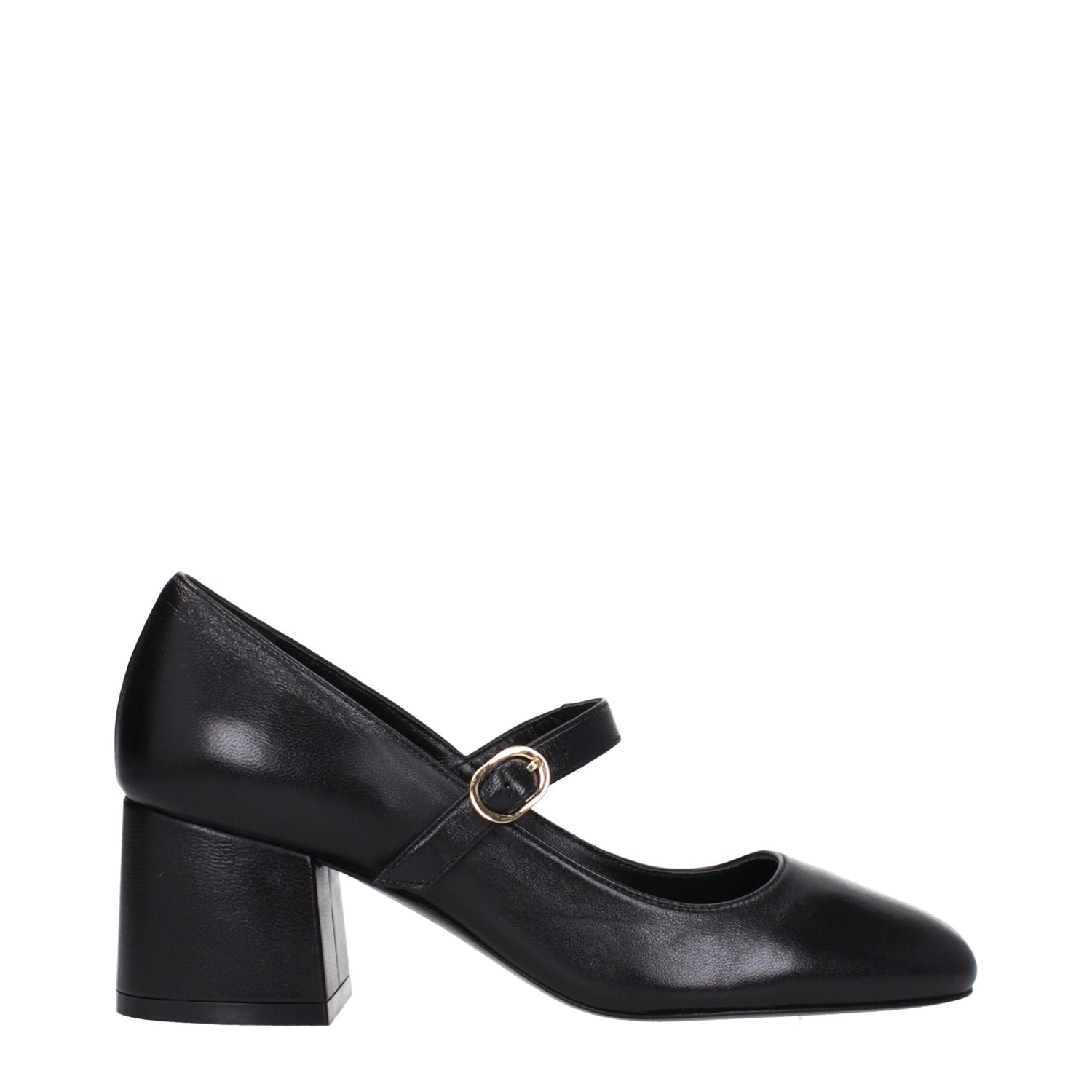 Black Leather Mid Heel Pumps