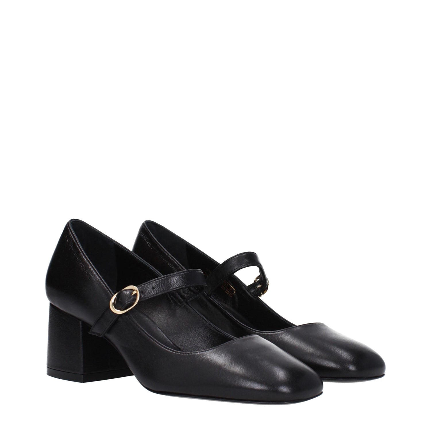 Black Leather Mid Heel Pumps