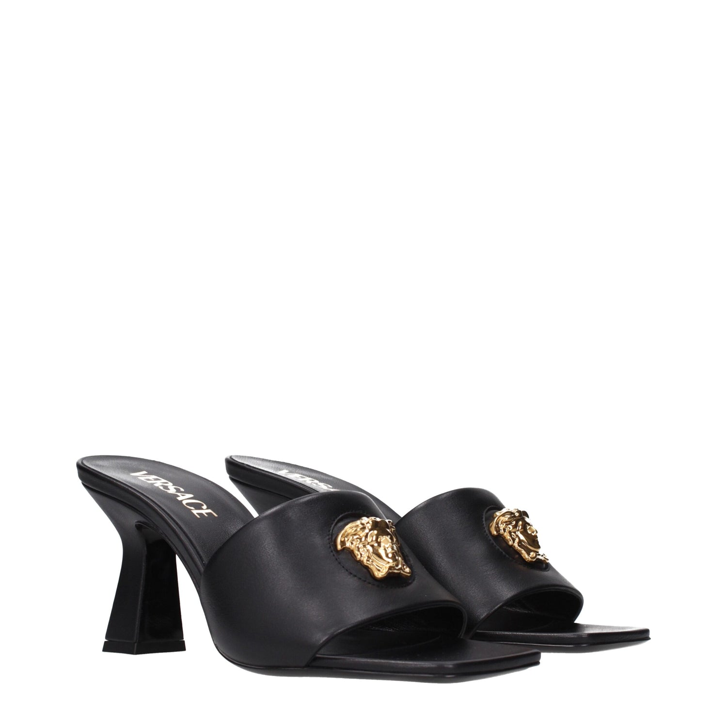 Black Leather Stiletto Heels Sandals
