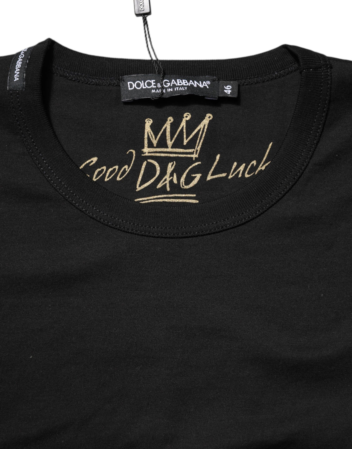 Black Cotton Goodluck Tee Crew Neck T-shirt