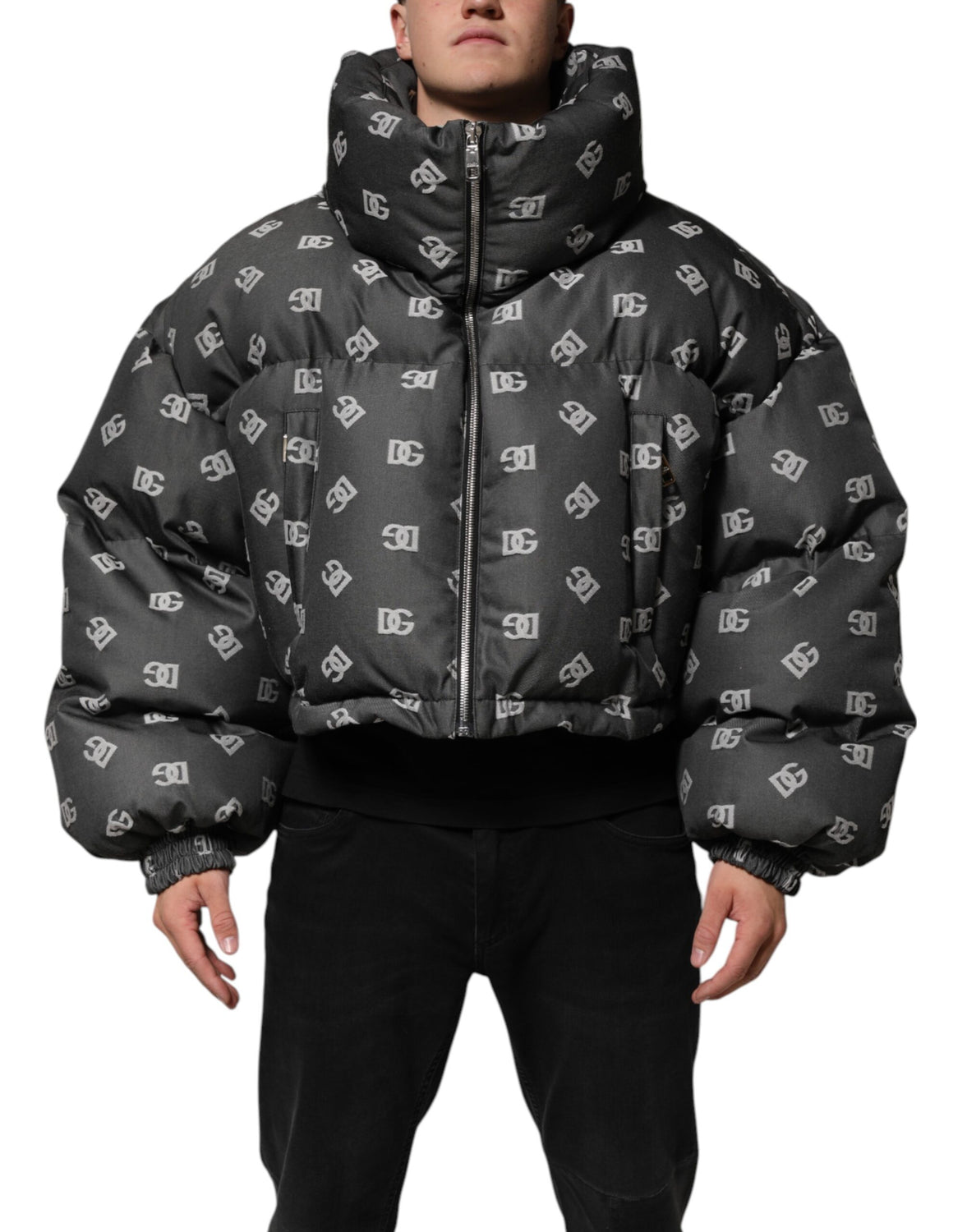 Black DG Monogram Full Zip Puffer Men Jacket