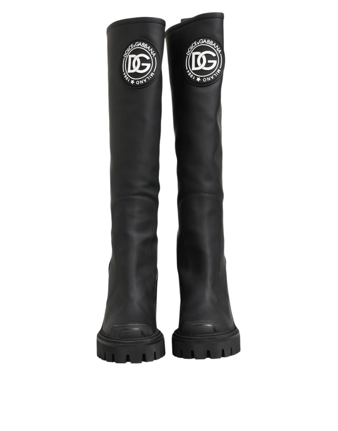 Black DG Logo Trekking Knee High Boots Shoes