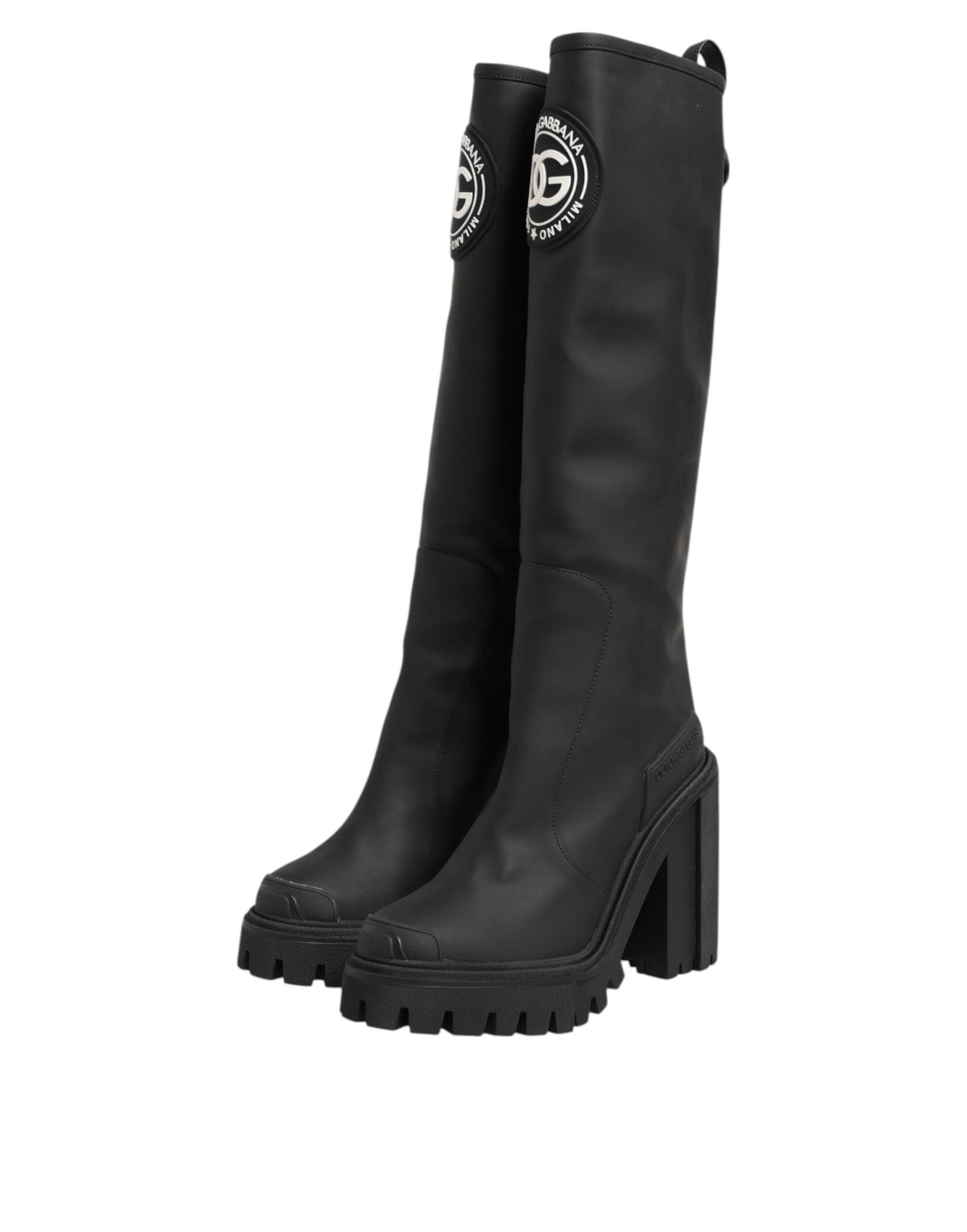 Black DG Logo Trekking Knee High Boots Shoes