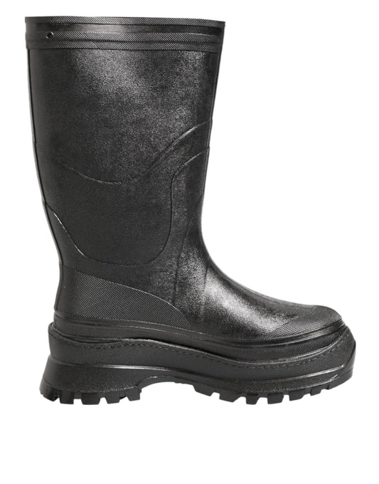 Metallic Black Pull On Rain Boots Men Shoes