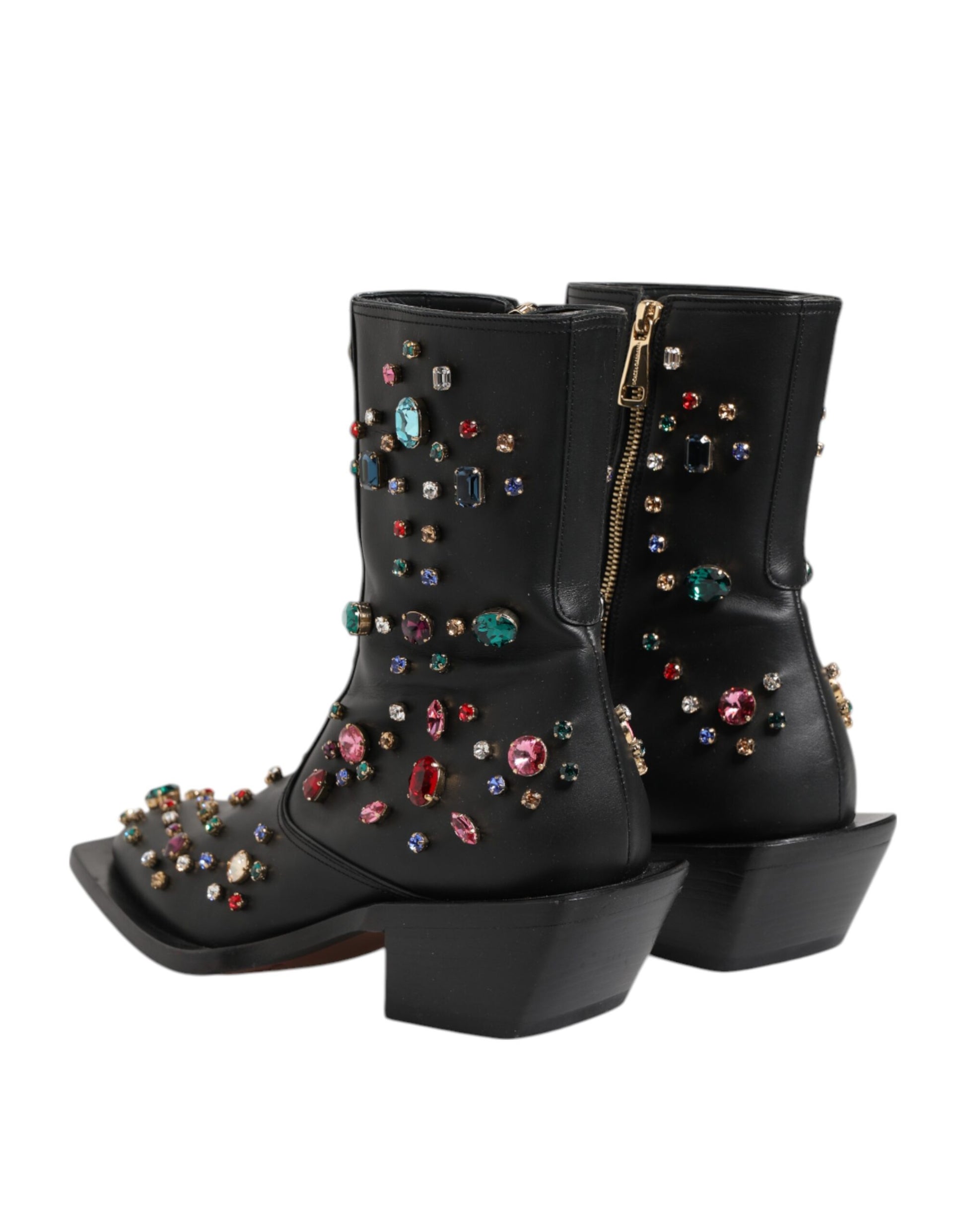 Black Crystal Cowboy Leather Men Boots Shoes