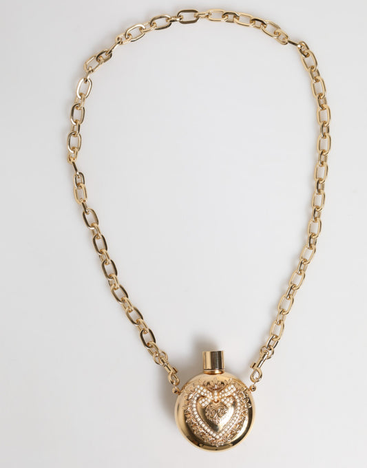 Gold Brass Rhinestone Devotion Charm Pendant Necklace