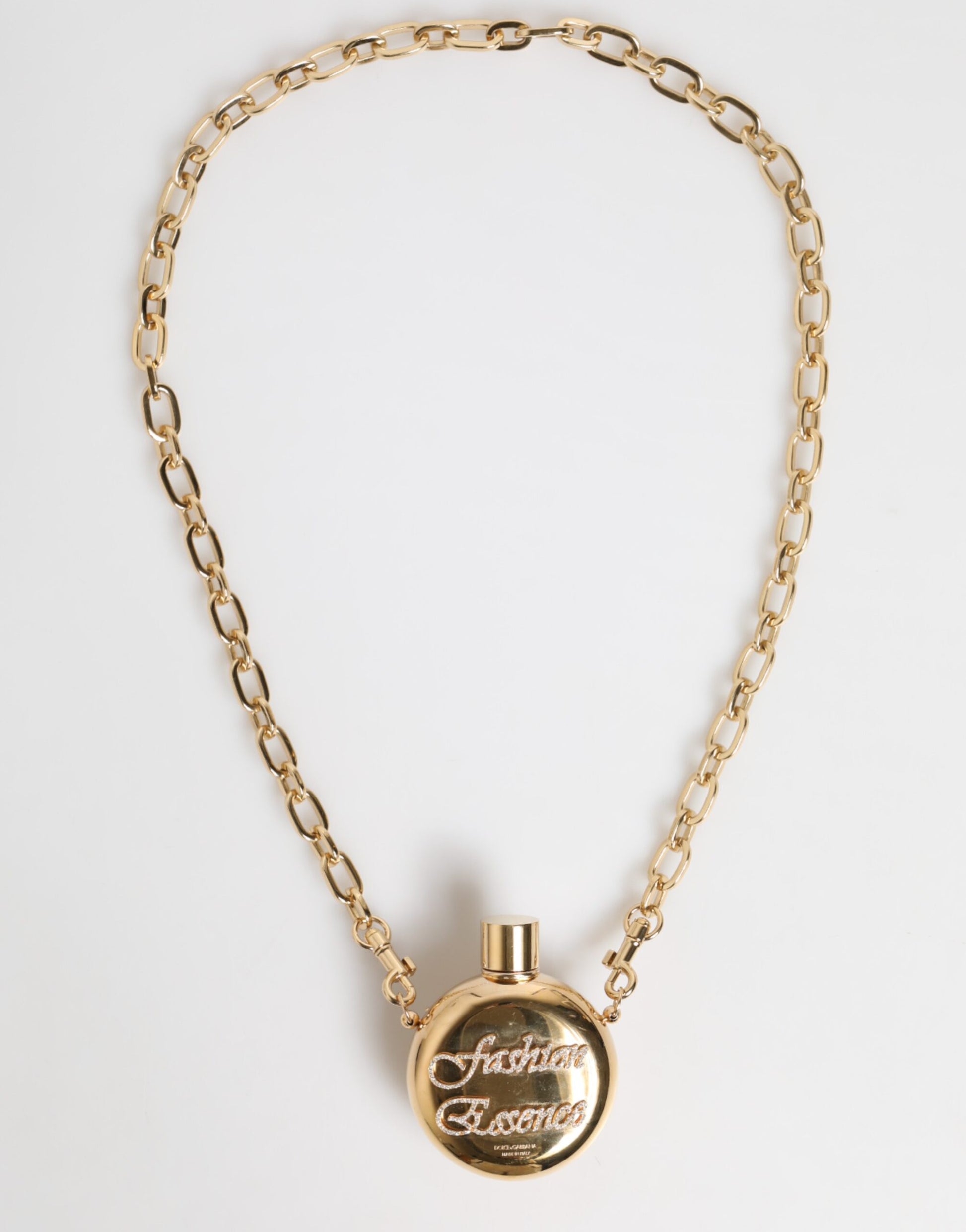 Gold Brass Rhinestone Devotion Charm Pendant Necklace