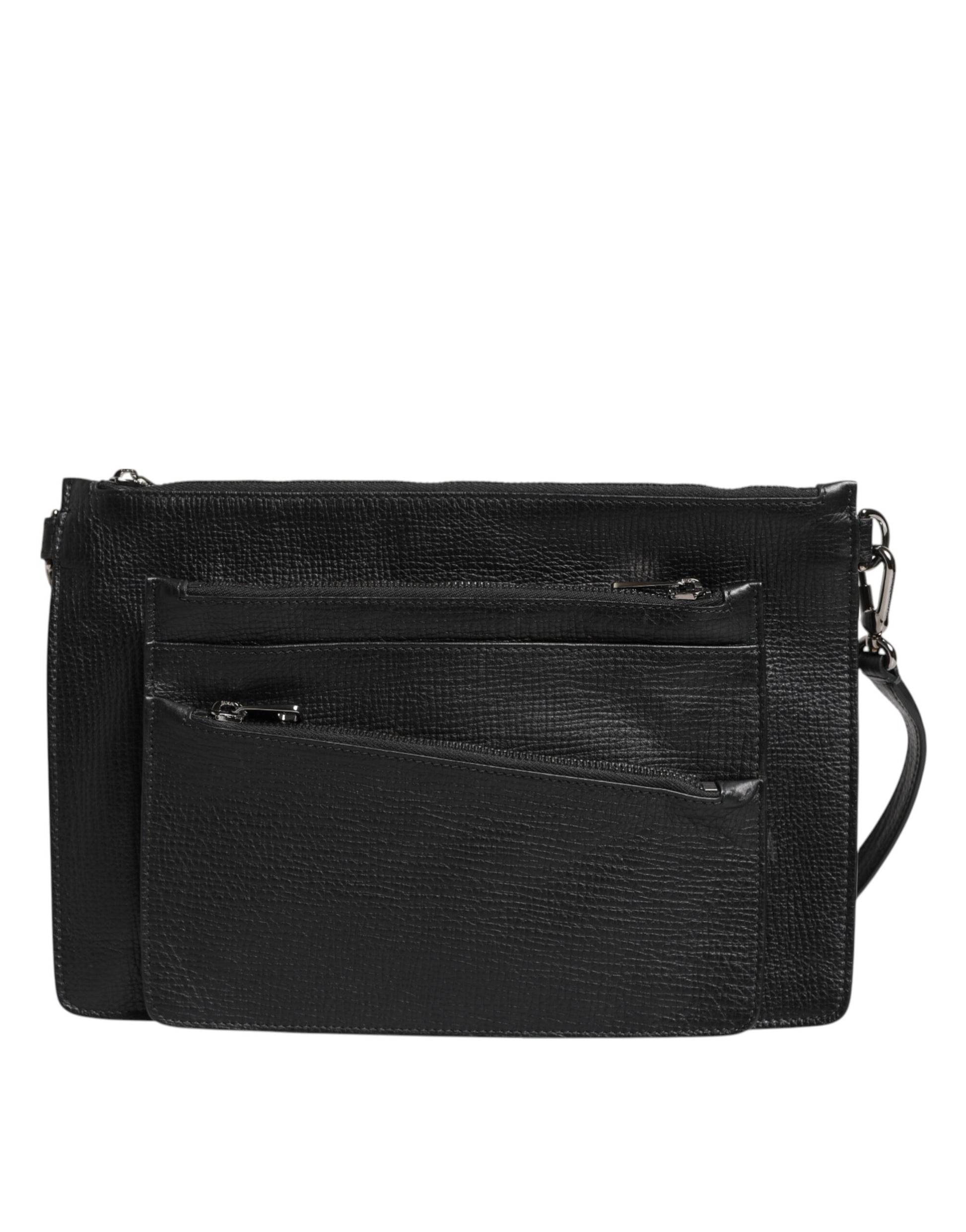 Black Palmellato Leather Logo Plaque Shoulder Borse Bag