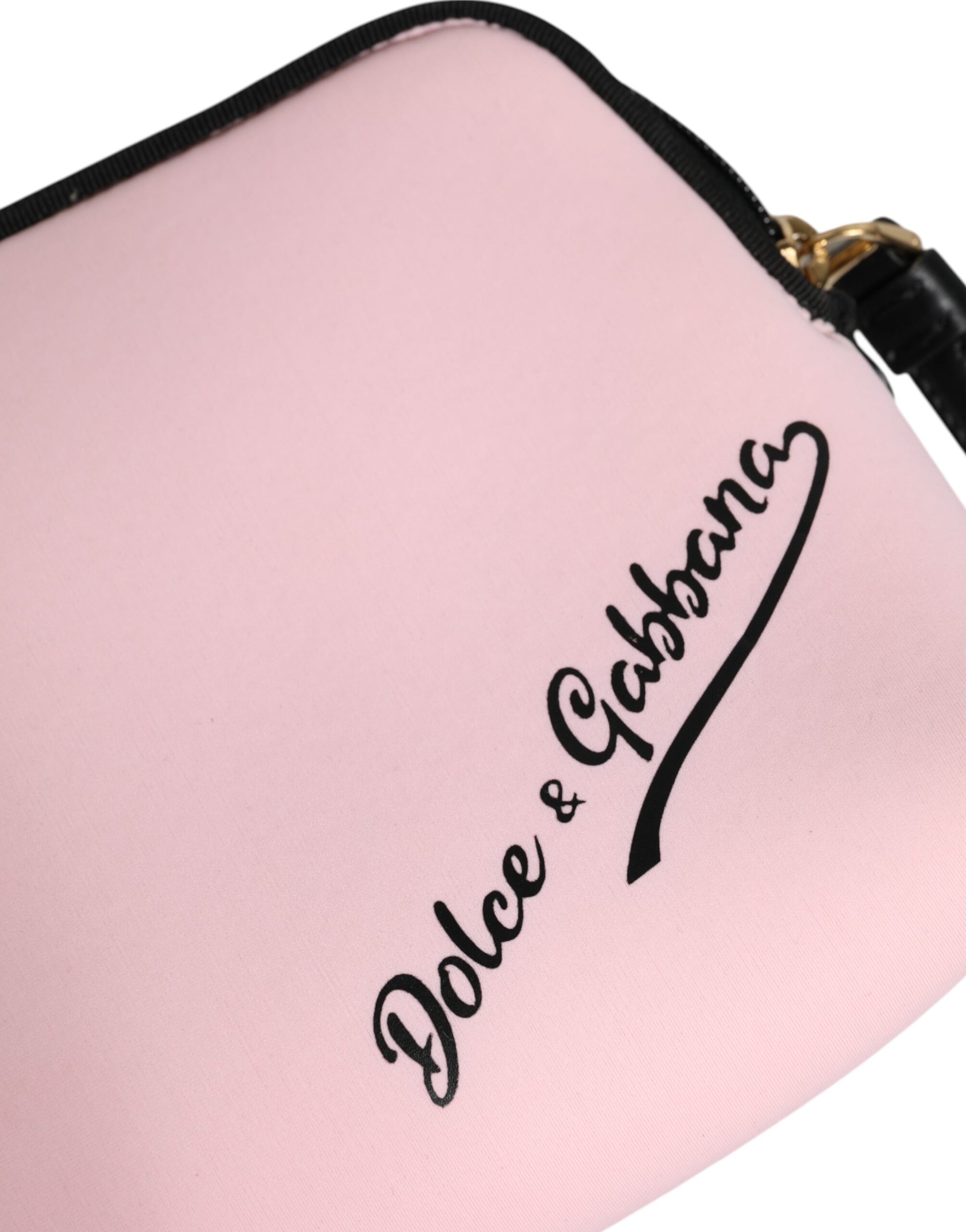Pink Solid Nylon DG Logo Print Clutch Zip Borse Pouch Bag