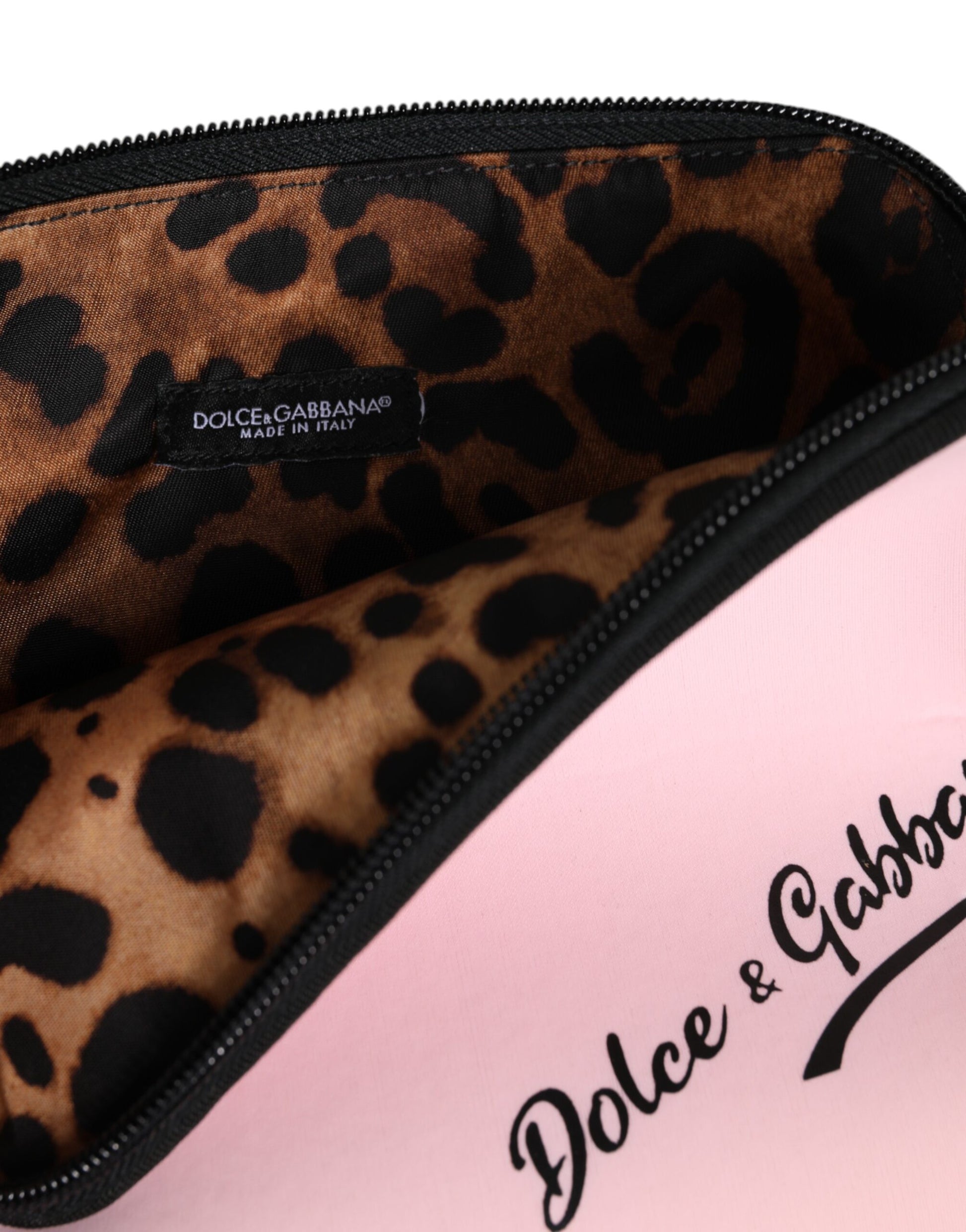 Pink Solid Nylon DG Logo Print Clutch Zip Borse Pouch Bag