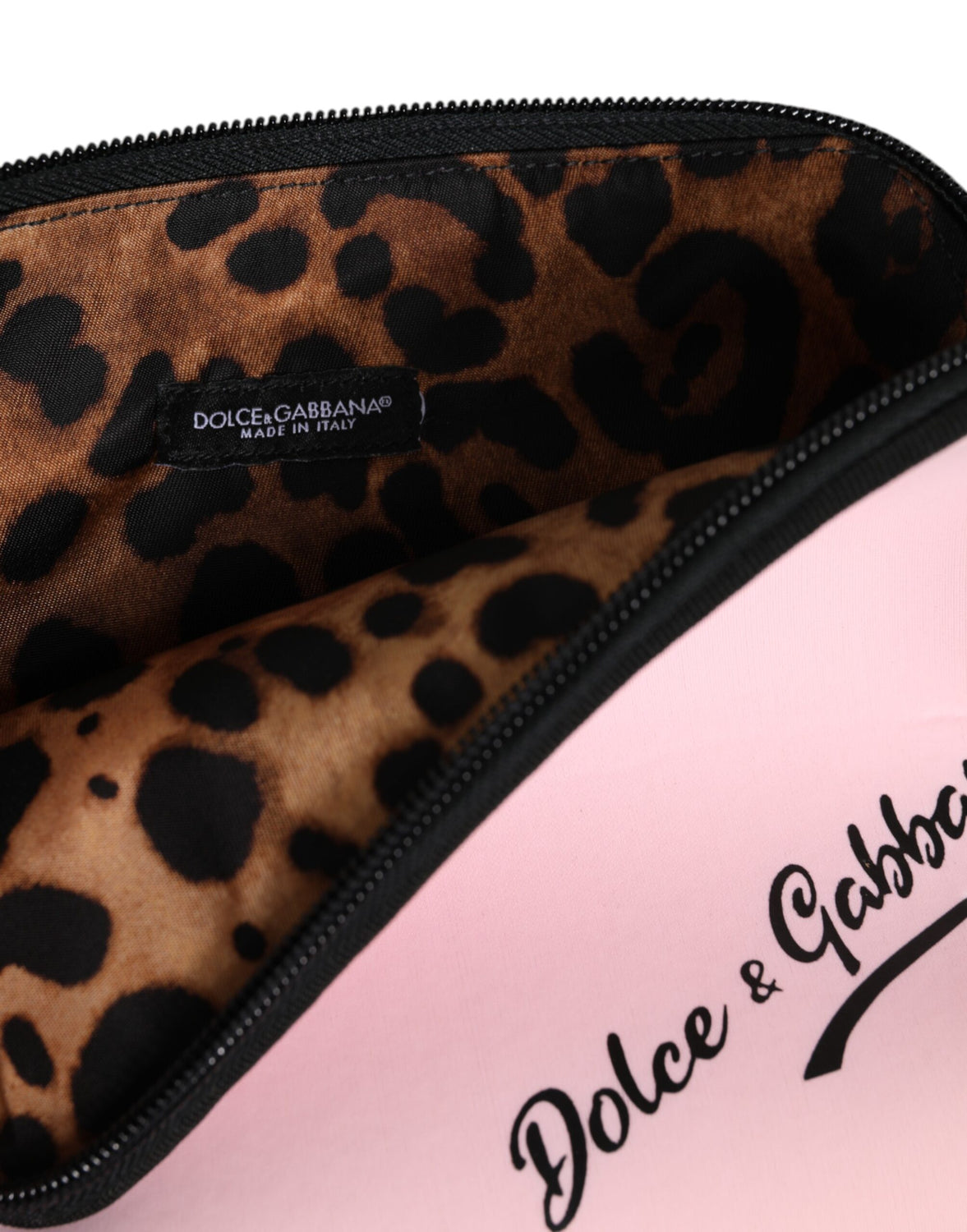 Pink Solid Nylon DG Logo Print Clutch Zip Borse Pouch Bag