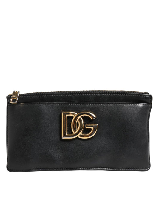 Black Calfskin Leather DG Logo Women Card Holder Wallet