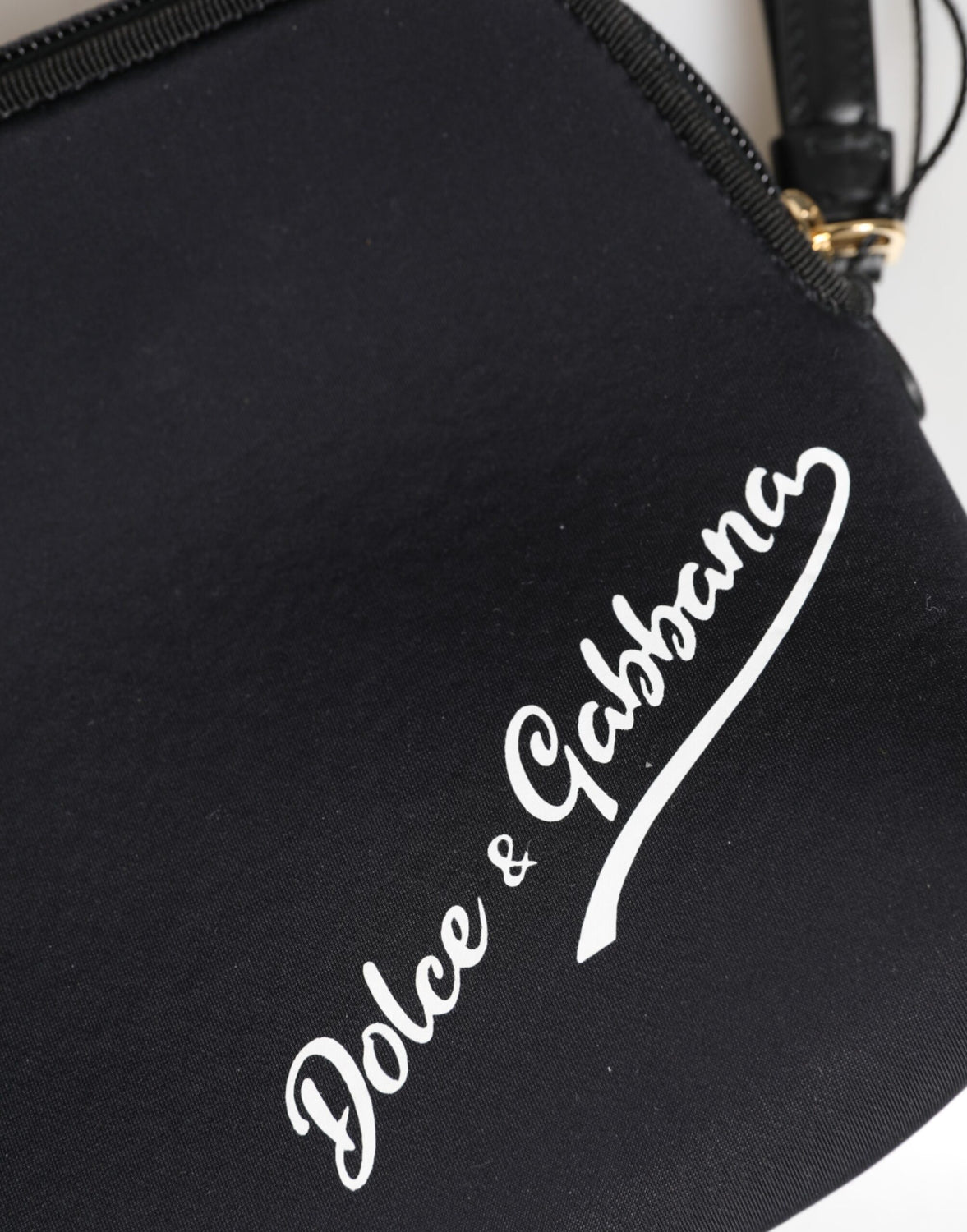Black Solid Nylon DG LogoPrint Clutch Zip Borse Pouch Bag