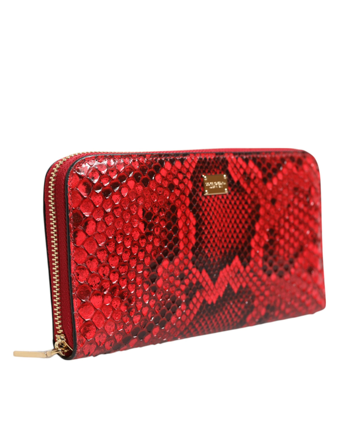 Red Exotic Leather Zip Around Continental Clutch Wallet