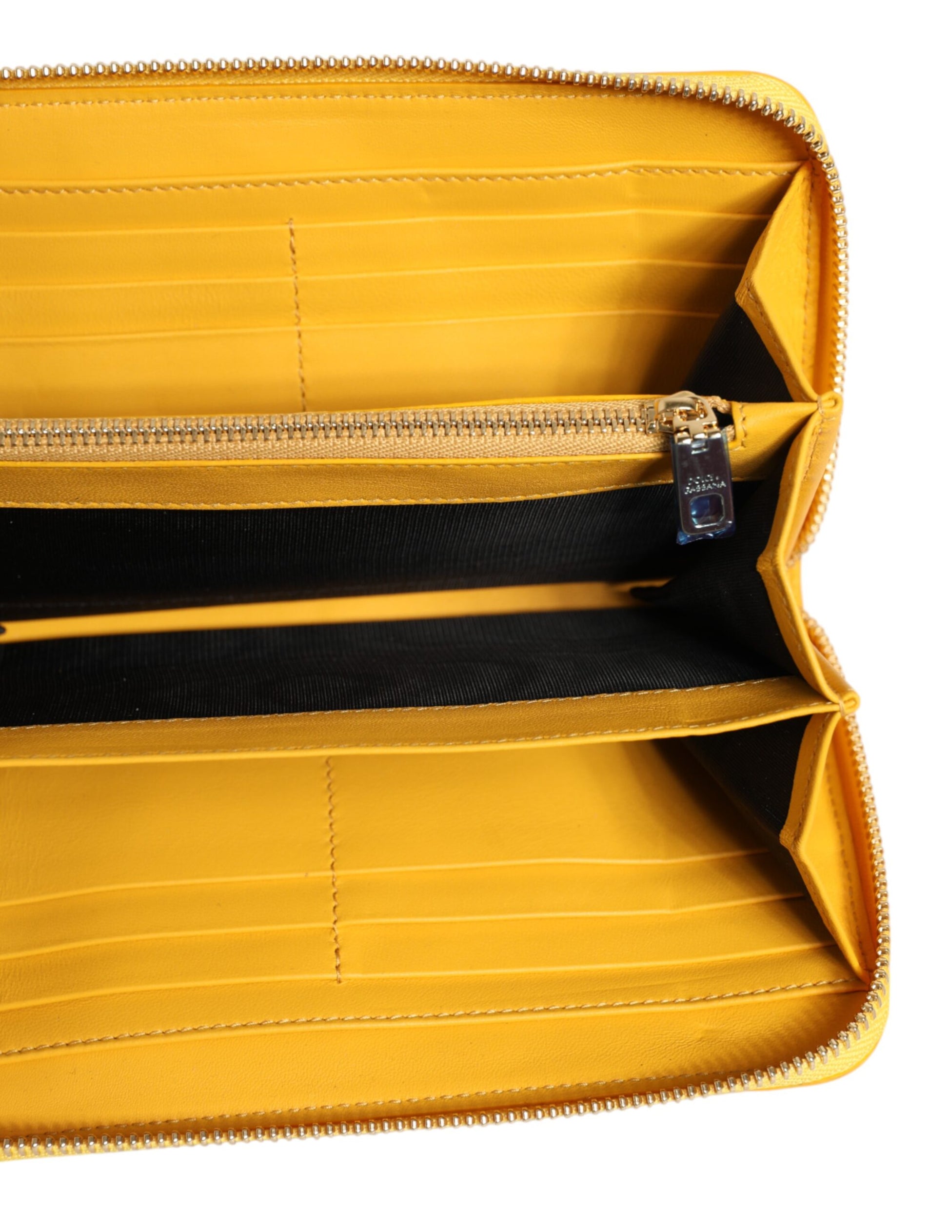 Yellow Leather Logo Plaque Zip Around Continental Wallet