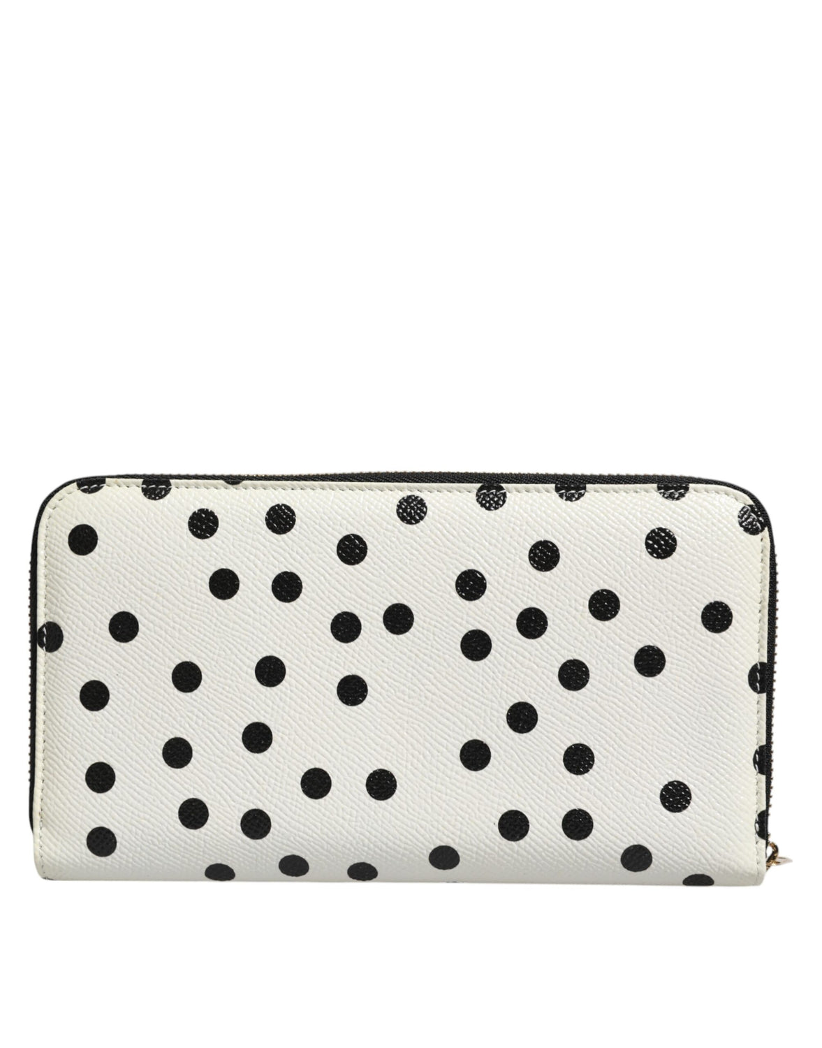 White Black Dotted Leather Zip Around Continental Wallet