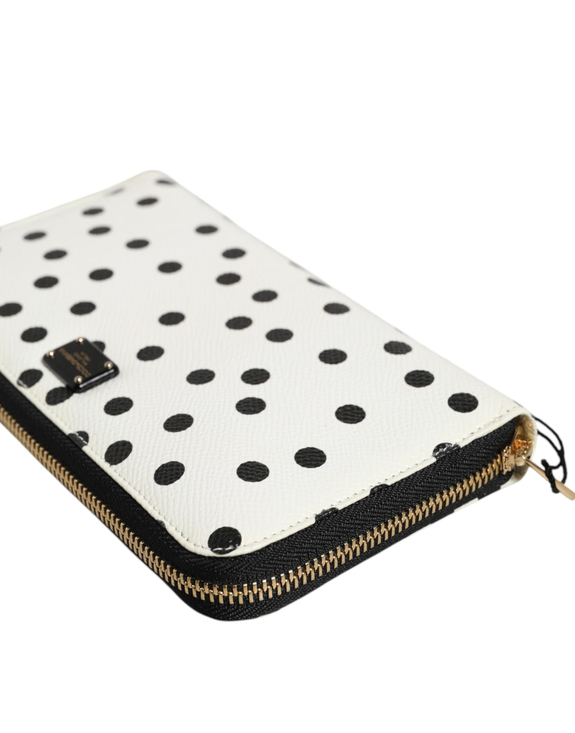 White Black Dotted Leather Zip Around Continental Wallet