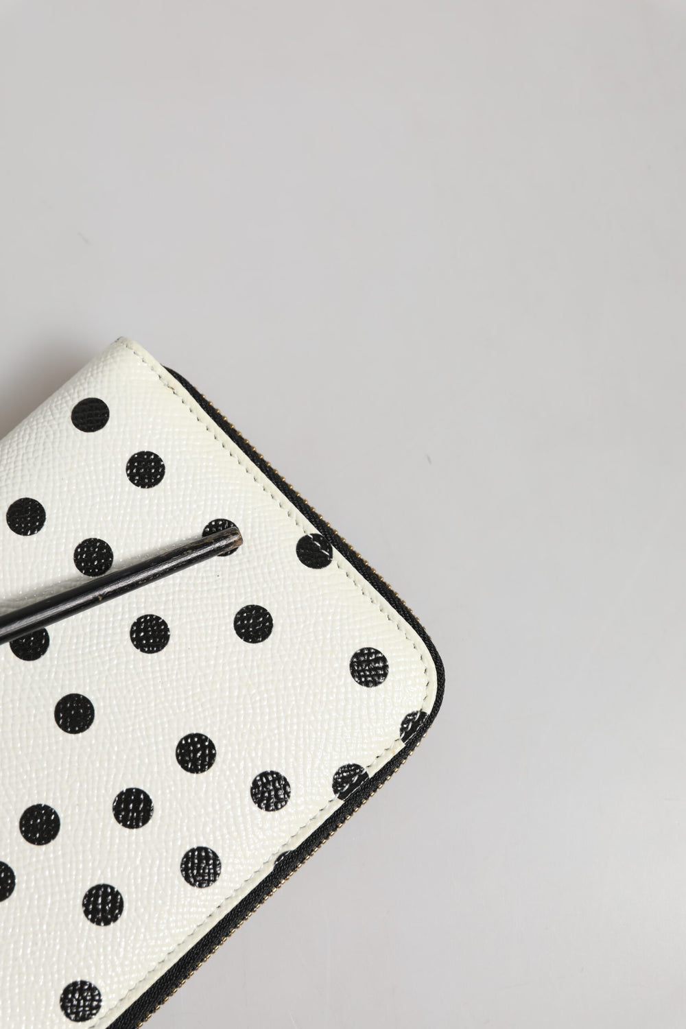 White Black Dotted Leather Zip Around Continental Wallet