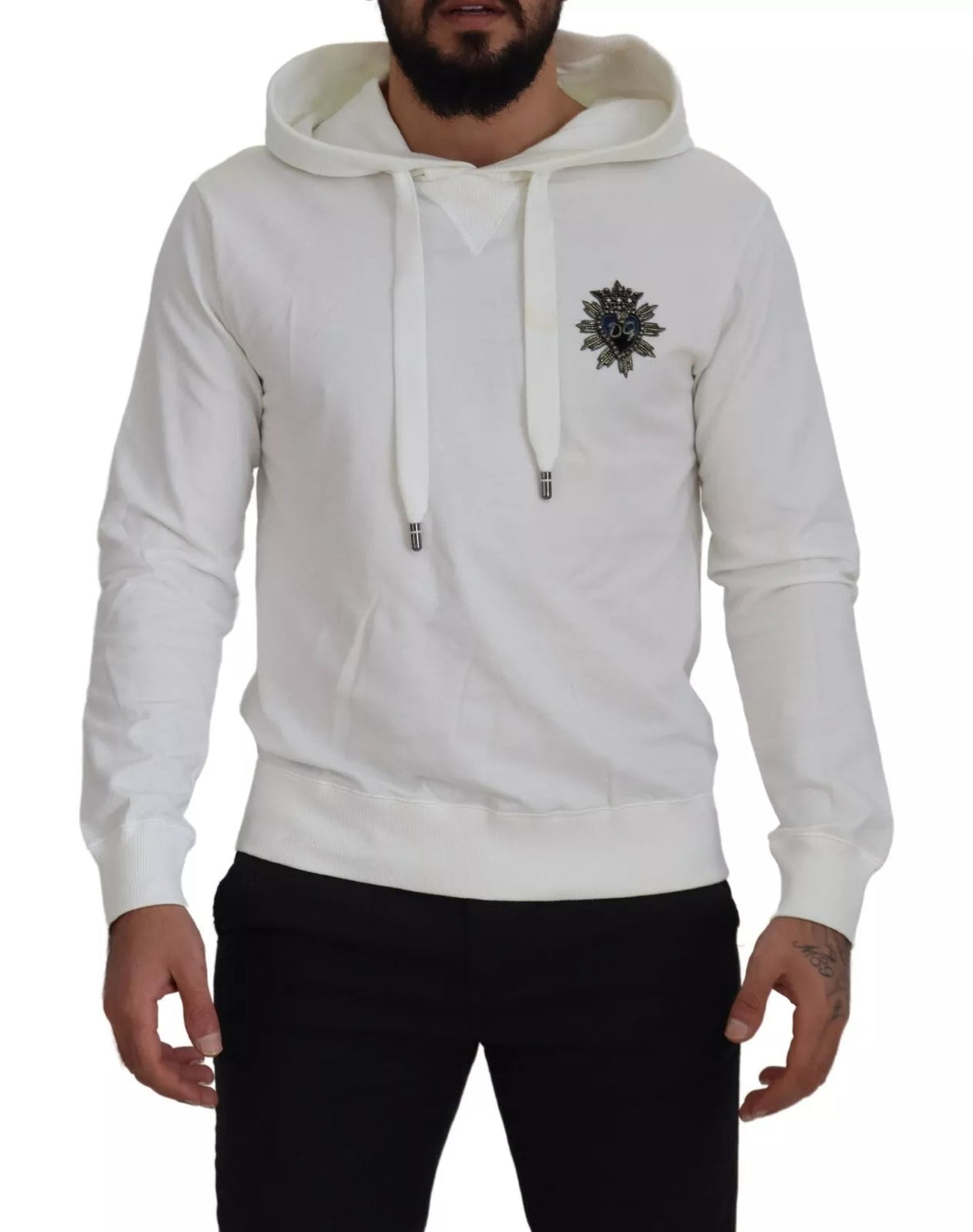 White Cotton Hooded Sweatshirt Sweater