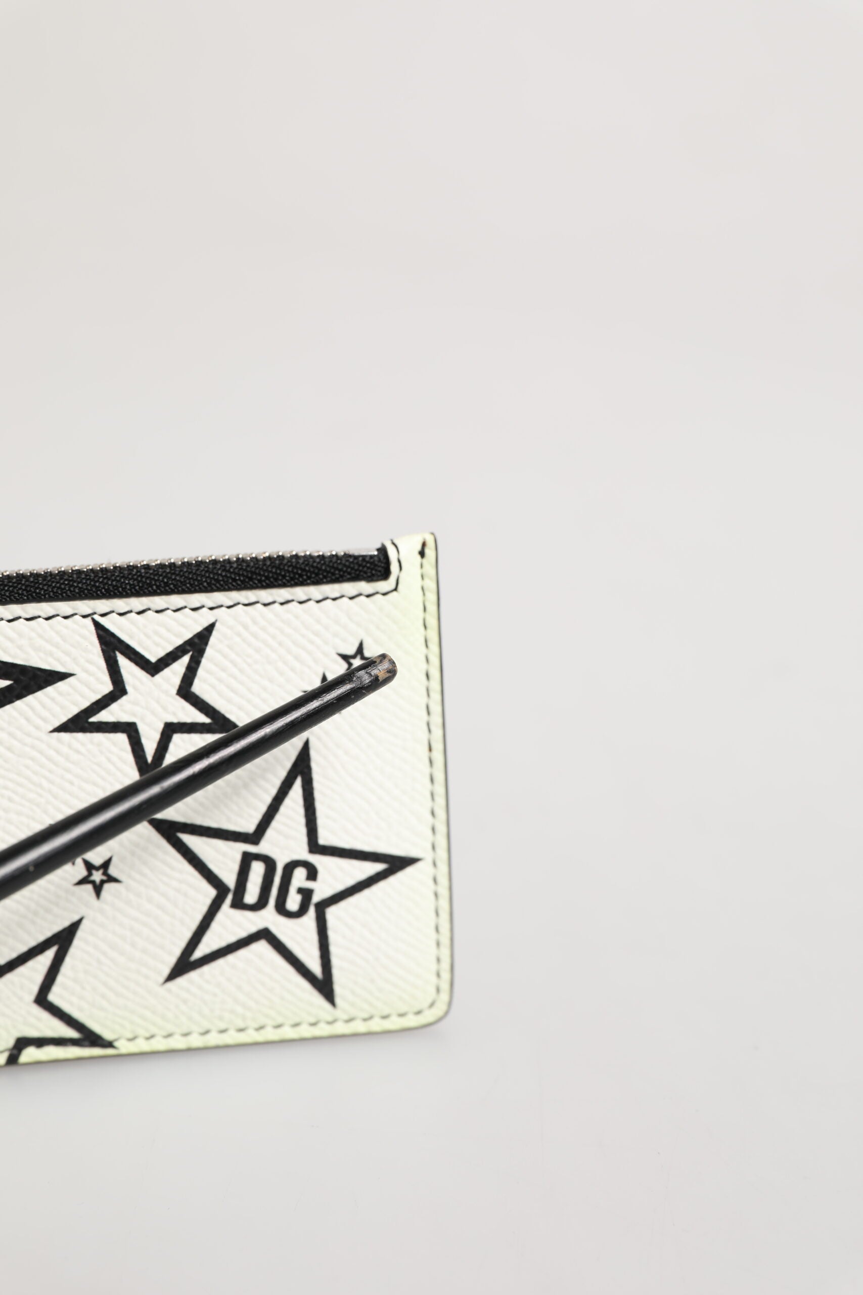 White Leather Douphin DG Logo Star Print Card Holder Wallet