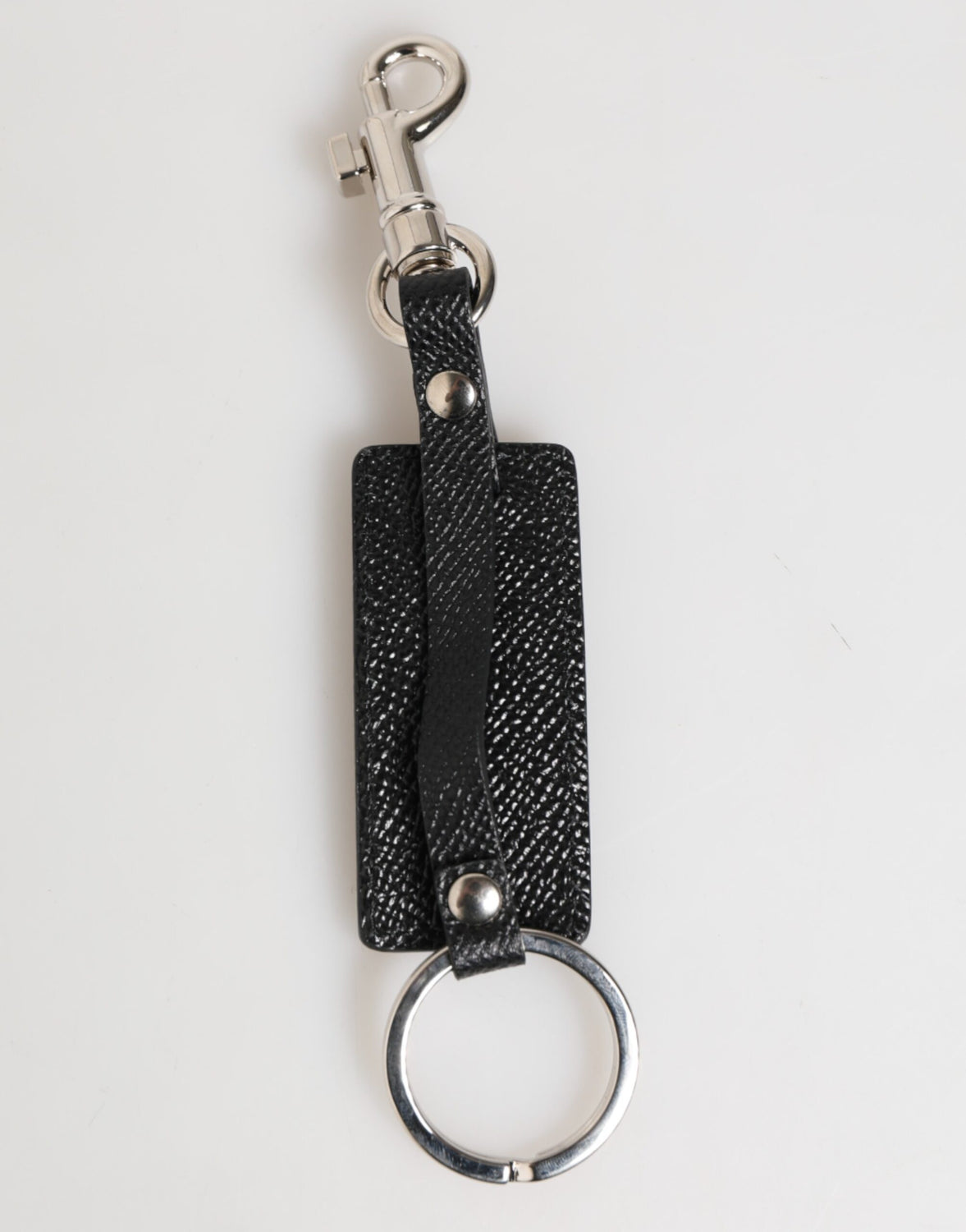 Black Leather Logo Metal Ring Keychain Holder Keyring